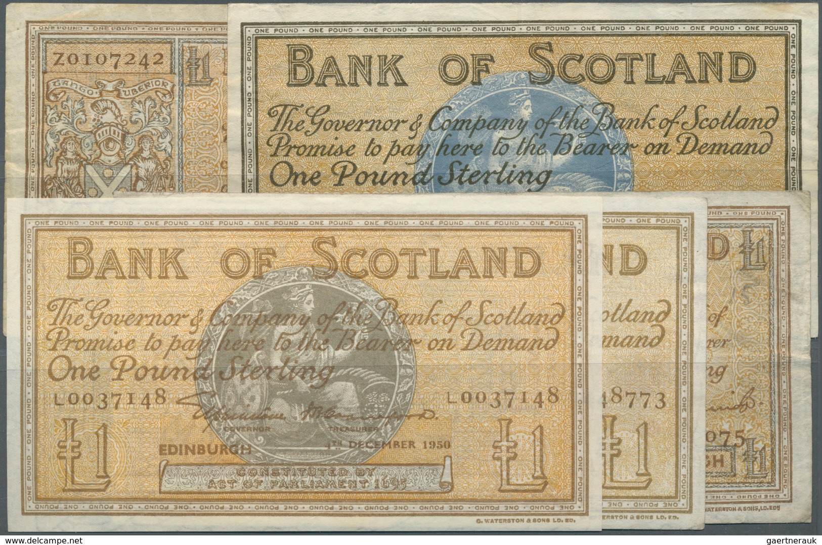 02312 Scotland / Schottland: Set Of 5 Notes Bank Of Scotland Containin 1 Pound 1936 P. 91a (F), 1 Pound 19 - Andere & Zonder Classificatie