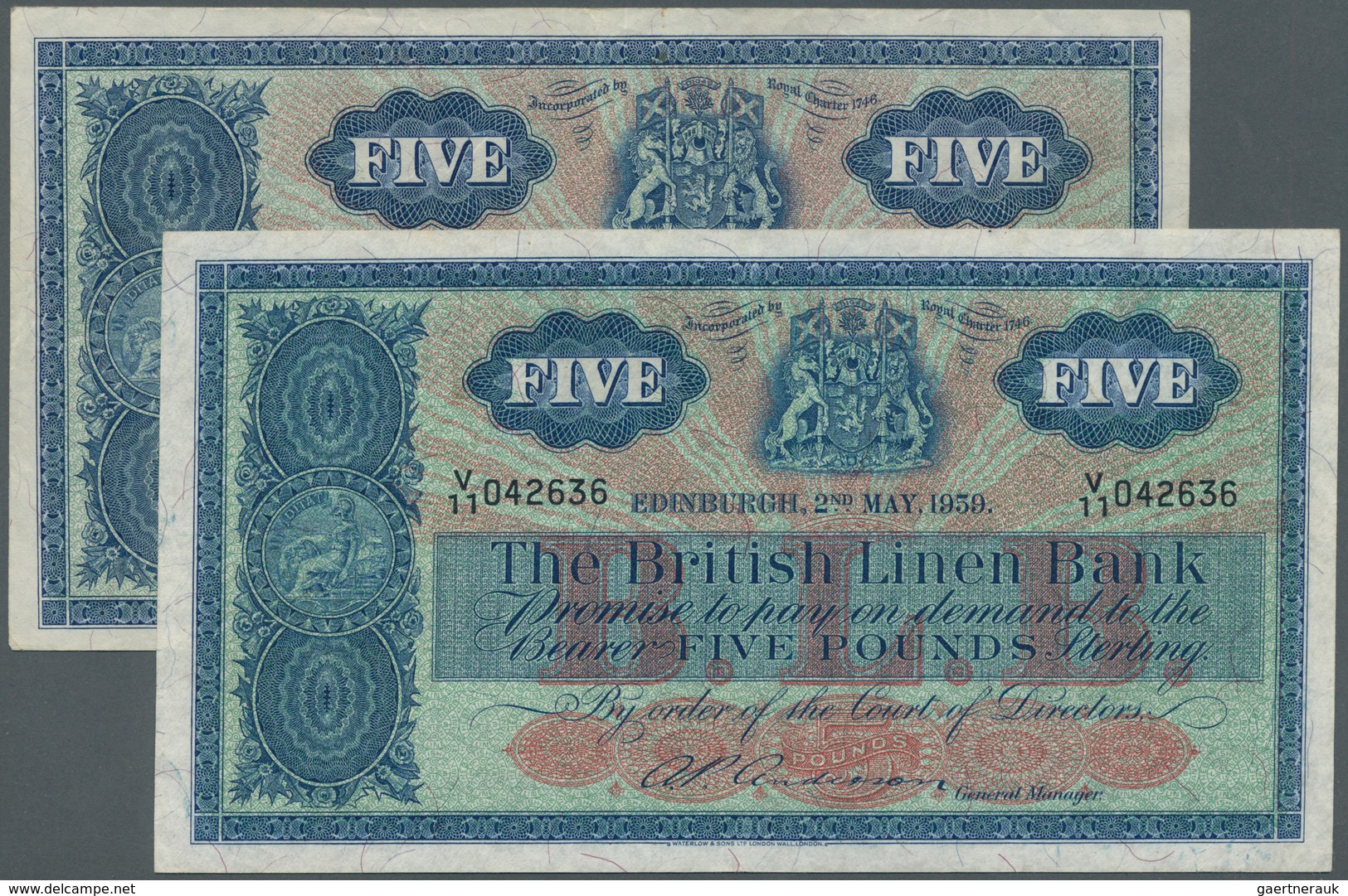 02323 Scotland / Schottland: Set Of 2 Notes The British Linen Bank 5 Pounds 1959 P. 161b, In Used Conditio - Otros & Sin Clasificación