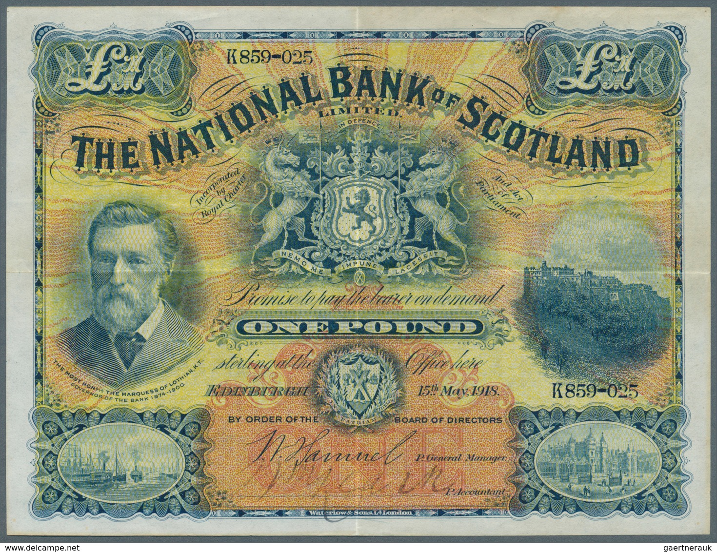 02330 Scotland / Schottland: The National Bank Of Scotland Limited 1 Pound 1918 P. 248a, Vertical And Hori - Autres & Non Classés