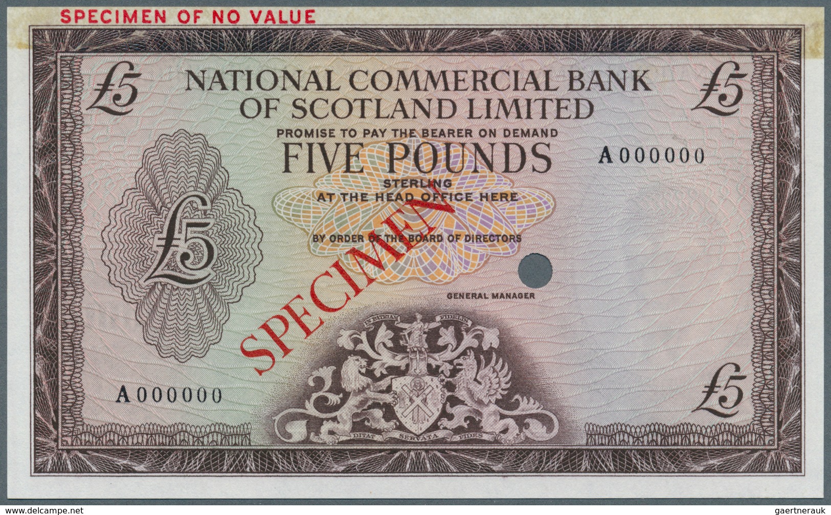 02333 Scotland / Schottland: National Commercial Bank Of Scotland Limited 5 Pounds ND Color Trial P. 272ct - Otros & Sin Clasificación