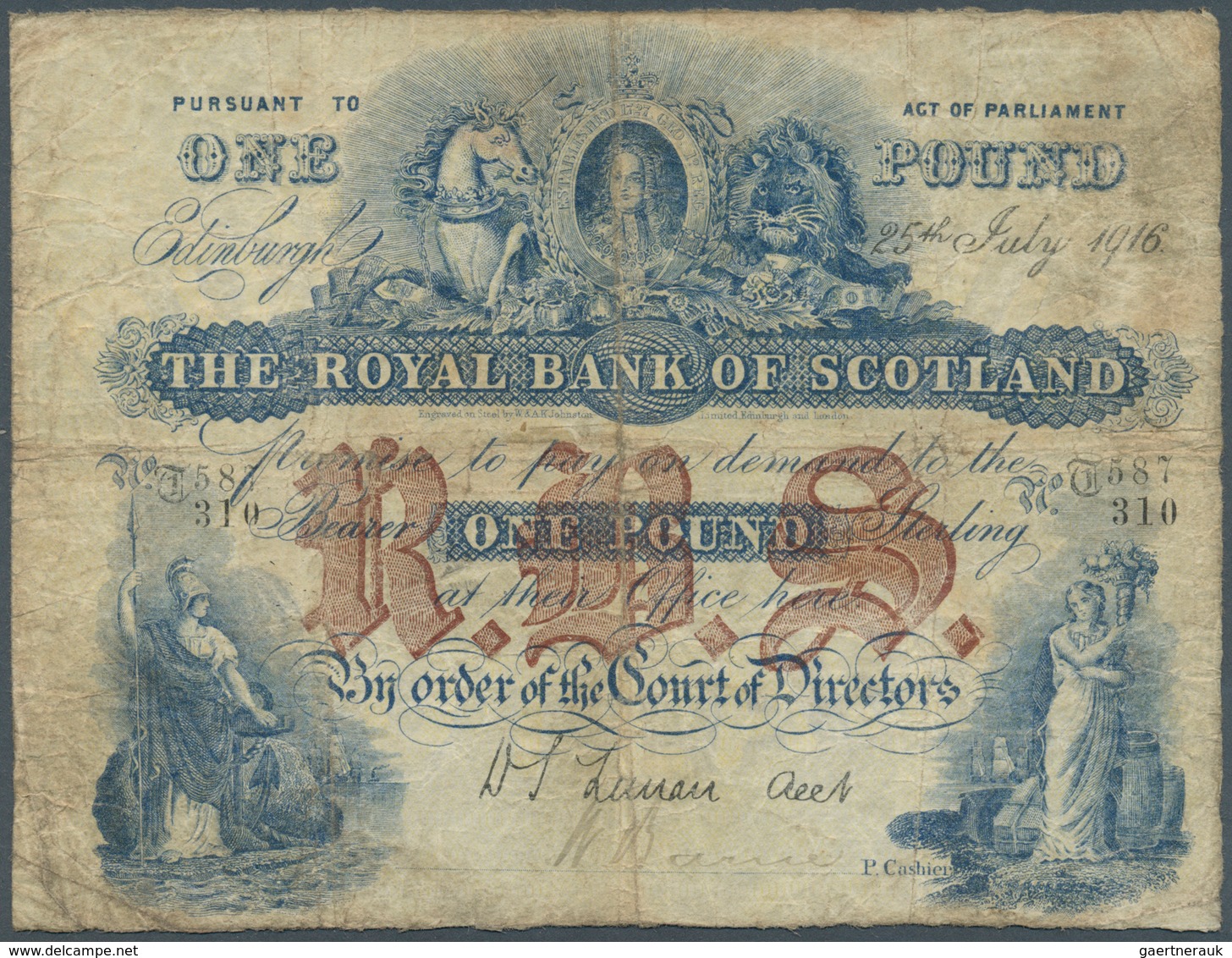 02334 Scotland / Schottland: The Royal Bank Of Scotland 1 Pound 1916 P. 316d, Stronger Used, Early Date, S - Andere & Zonder Classificatie