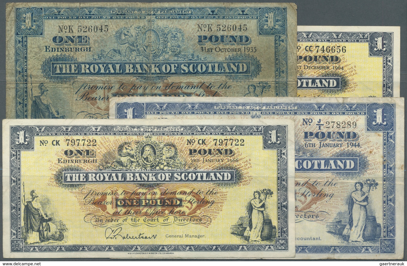 02335 Scotland / Schottland: Set Of 4 Notes The Royal Bank Of Scotland 1 Pound 1935, 1944, 1964 And 1966 P - Autres & Non Classés