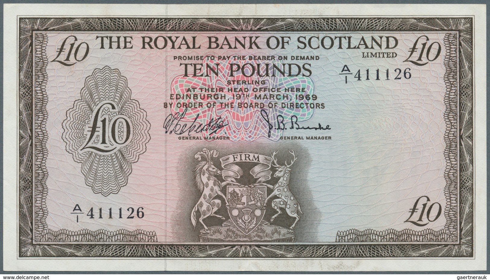 02336 Scotland / Schottland: The Royal Bank Of Scotland 10 Pounds 1969 P. 331, Light Center Fold And Light - Otros & Sin Clasificación