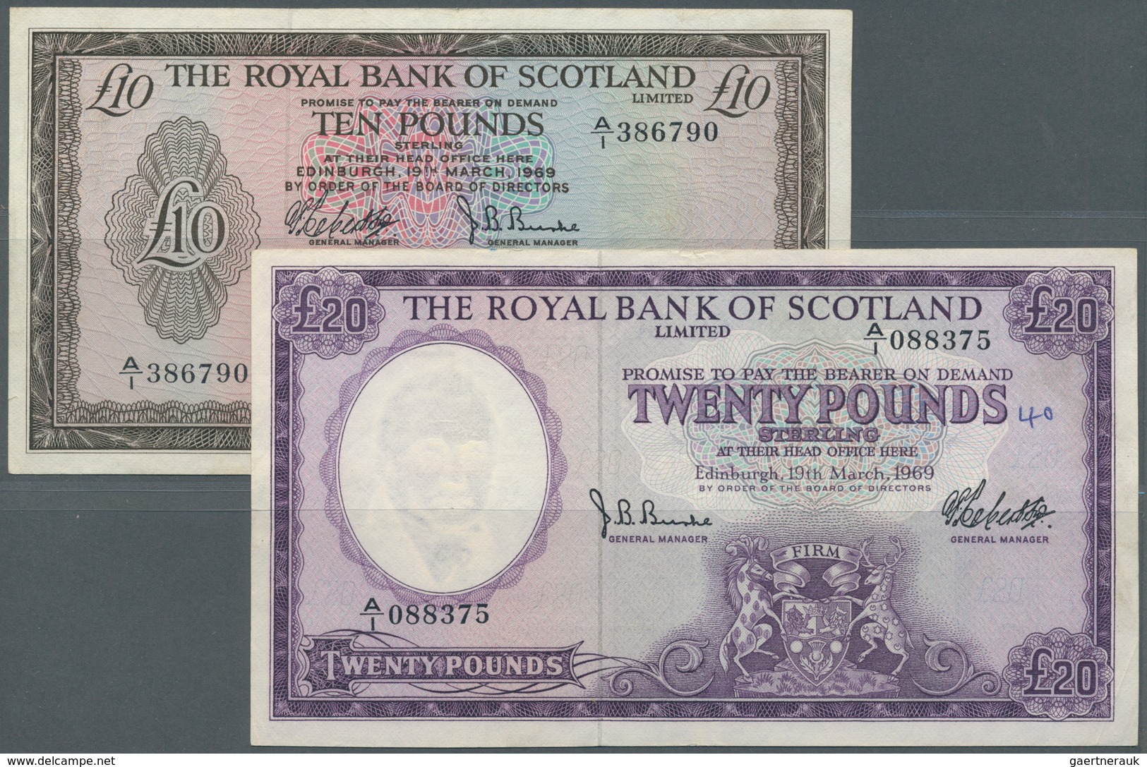 02337 Scotland / Schottland: Set Of 2 Notes The Royal Bank Of Scotland Limited Containing 10 Pounds 1969 A - Other & Unclassified