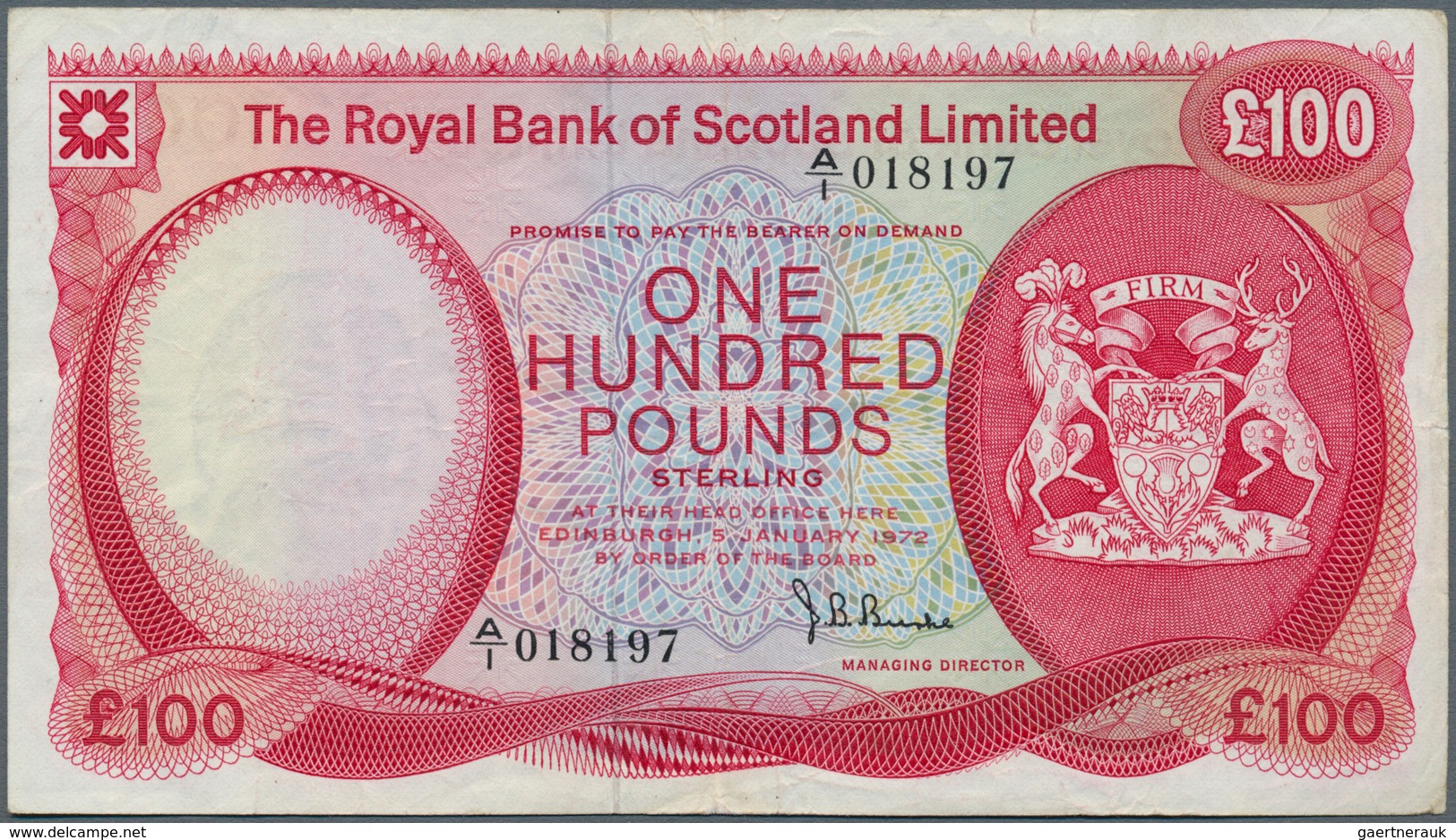 02338 Scotland / Schottland: The Royal Bank Of Scotland 100 Pounds 1972 P. 340a, Used With Several Folds, - Andere & Zonder Classificatie