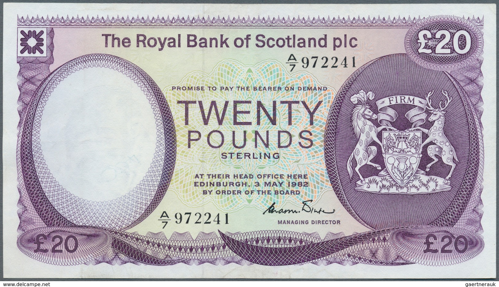 02339 Scotland / Schottland: The Royal Bank Of Scotland PLC 20 Pounds 1982 P. 344, Light Folds In Paper Bu - Other & Unclassified