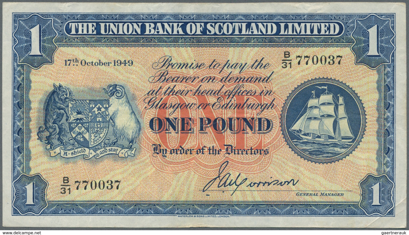 02345 Scotland / Schottland: 1 Pound 1949 P. 816a, Used With Light Folds And Creases But Without Holes Or - Autres & Non Classés