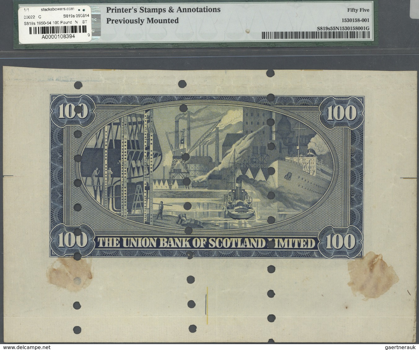 02346 Scotland / Schottland: 100 Pounds 1954 Specimen P. S819s In Condition: PMG Graded 55 AUNC NET. - Altri & Non Classificati