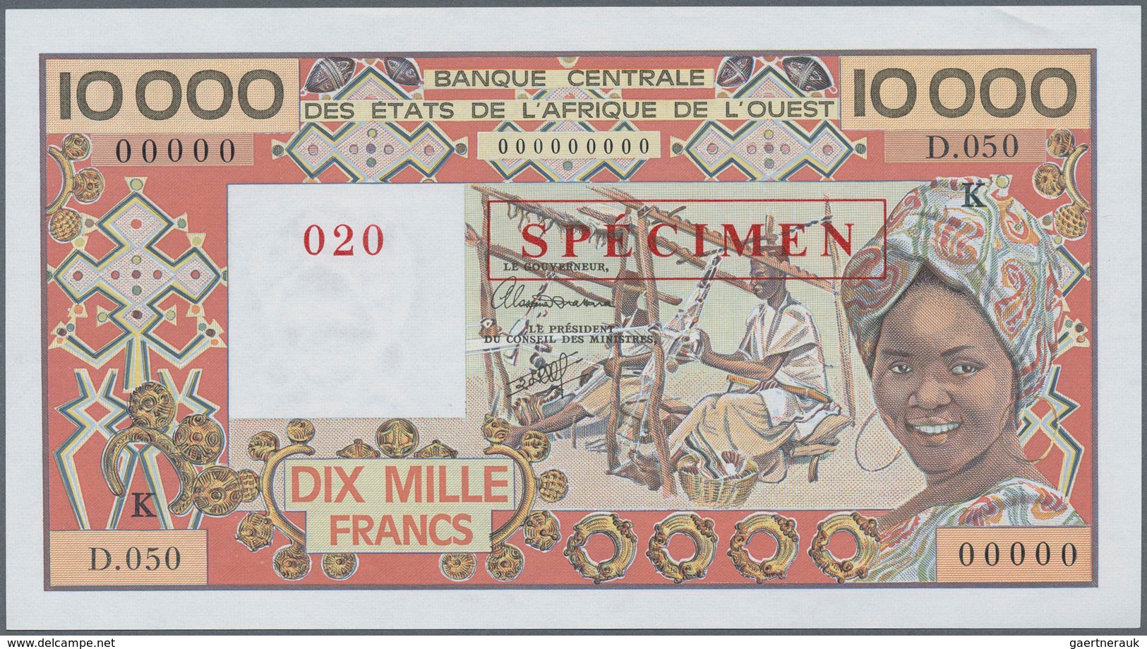 02352 Senegal: West African States Letter "K" For Senegal 10.000 Francs ND(1977-92) Specimen With Zero Ser - Senegal