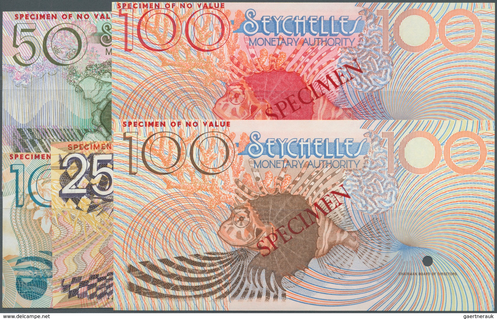 02357 Seychelles / Seychellen: Set Of 5 Specimen Notes From 10 To 100 Rupees ND(1979-80) P. 23s-27s, All I - Seychellen