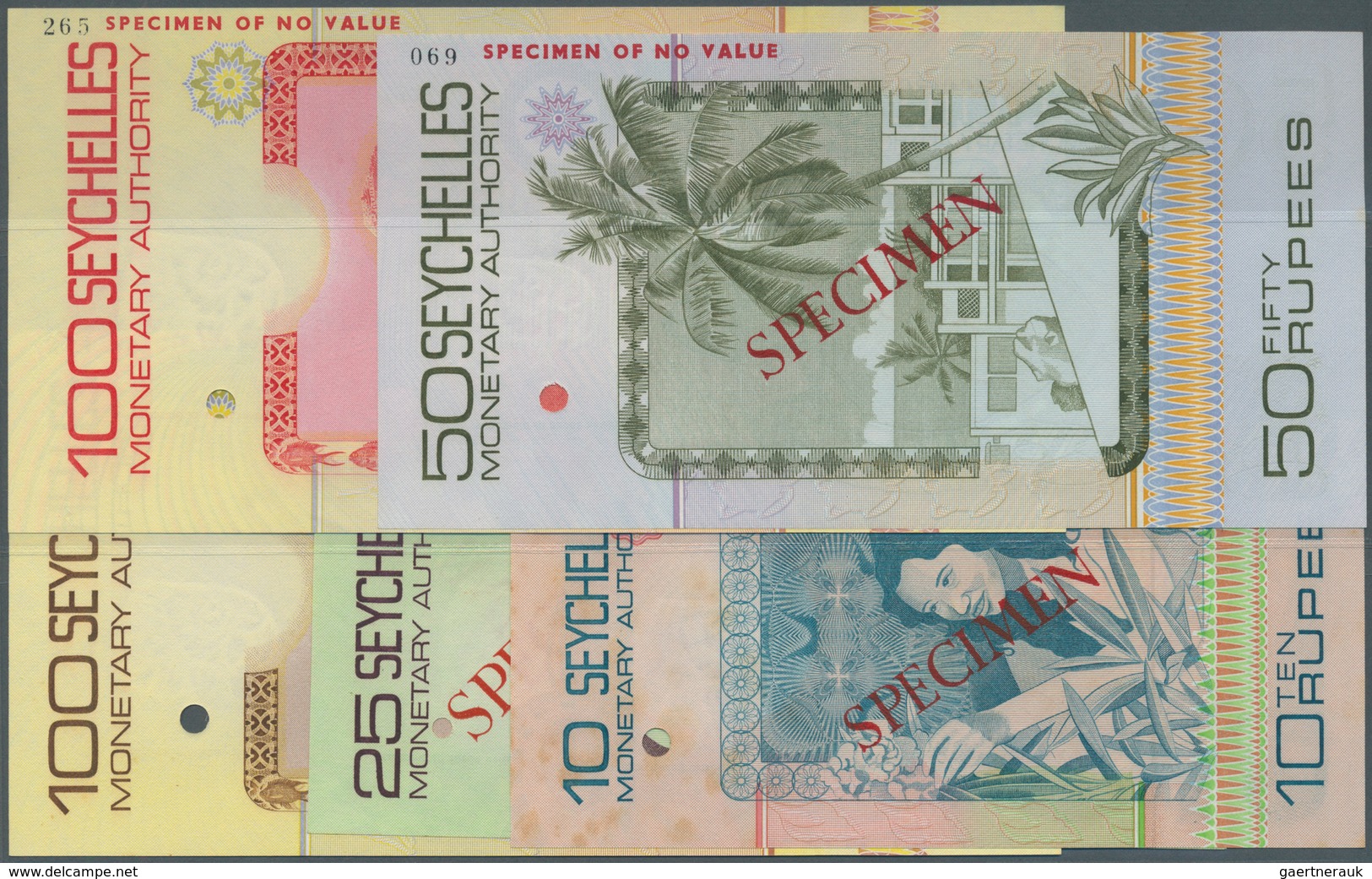 02357 Seychelles / Seychellen: Set Of 5 Specimen Notes From 10 To 100 Rupees ND(1979-80) P. 23s-27s, All I - Seychellen