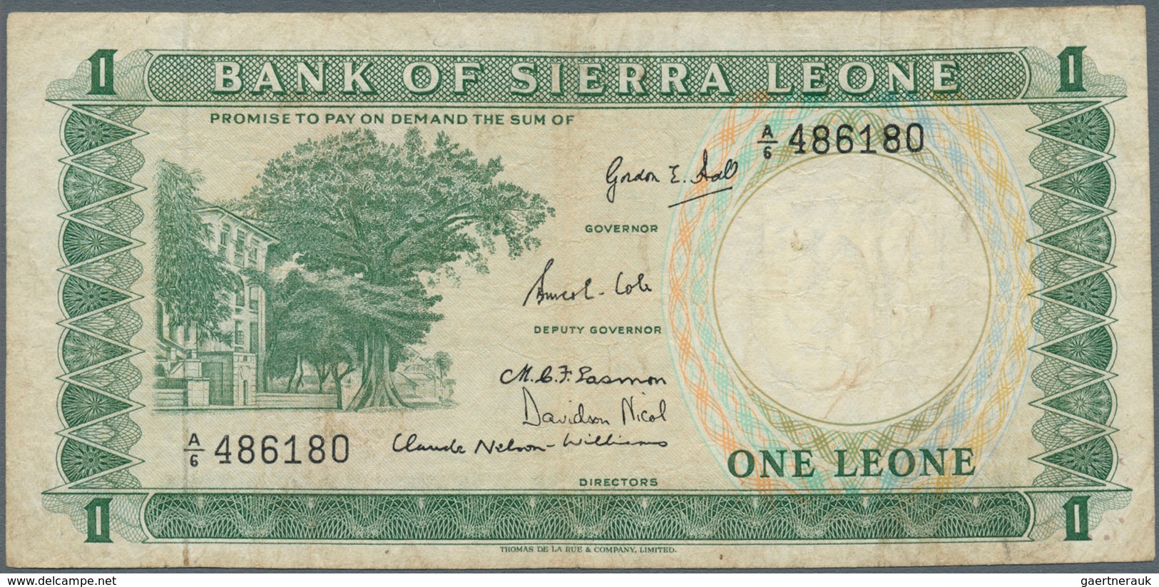 02360 Sierra Leone: 1 Leone ND P. 1 In Used Condition With Folds And Stain In Paper, Condiiton: F To F+. - Sierra Leona