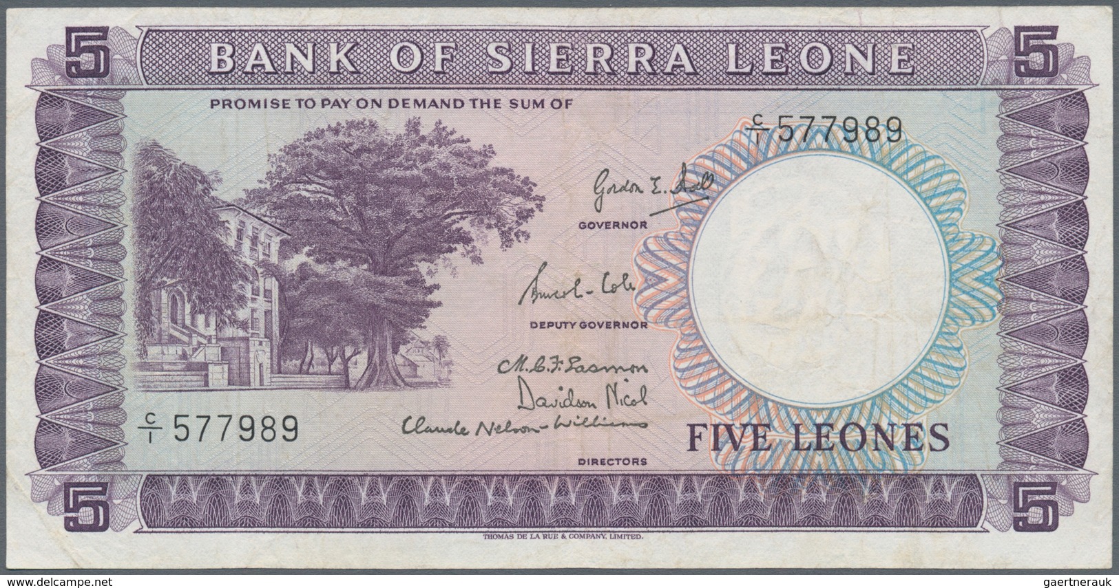 02361 Sierra Leone: 5 Leones ND P. 3, Used With Folds And Creases, Pressed, Still Nice Colors, Condition: - Sierra Leona