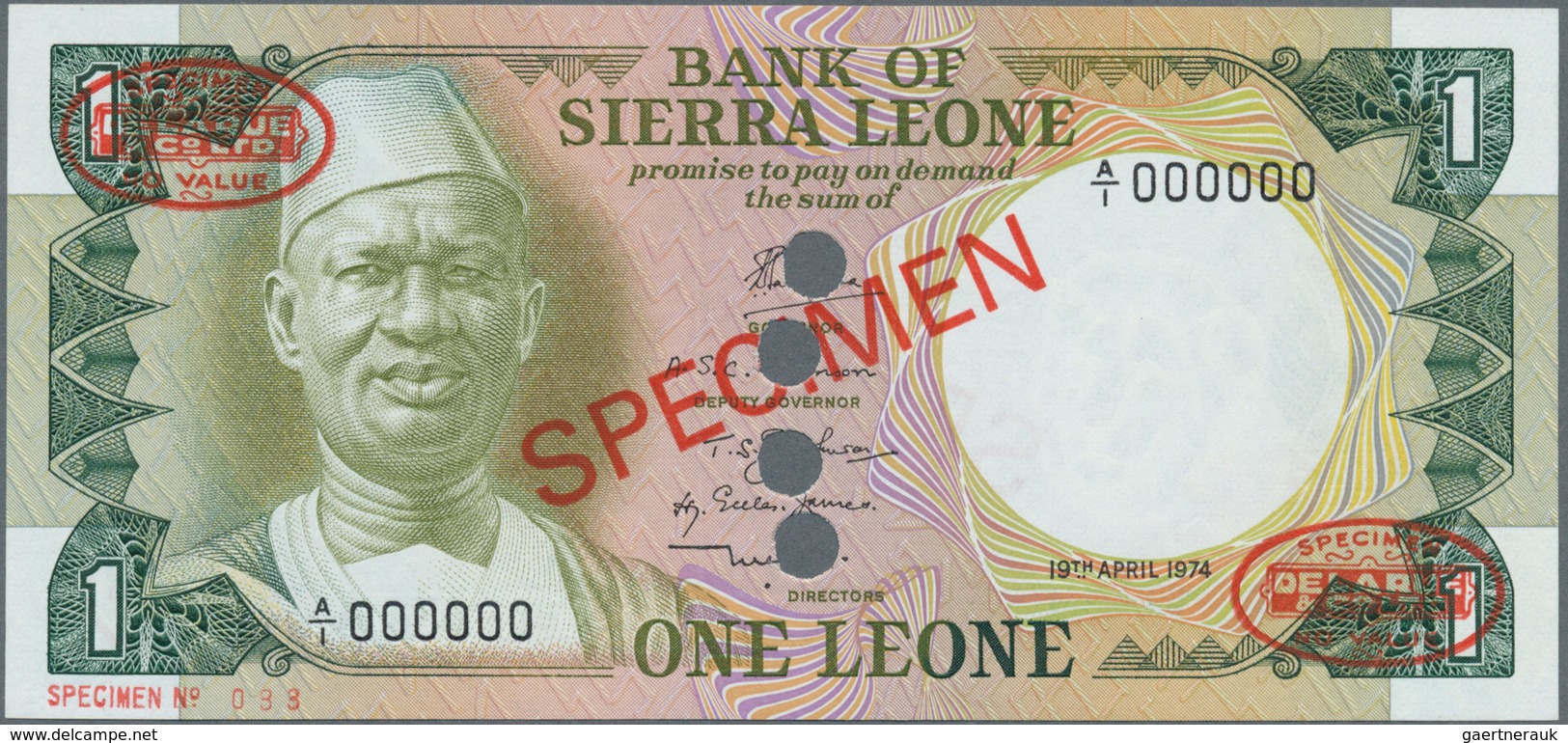 02362 Sierra Leone: 1 Leone 1974 Specimen P. 5as In Condition: UNC. - Sierra Leona