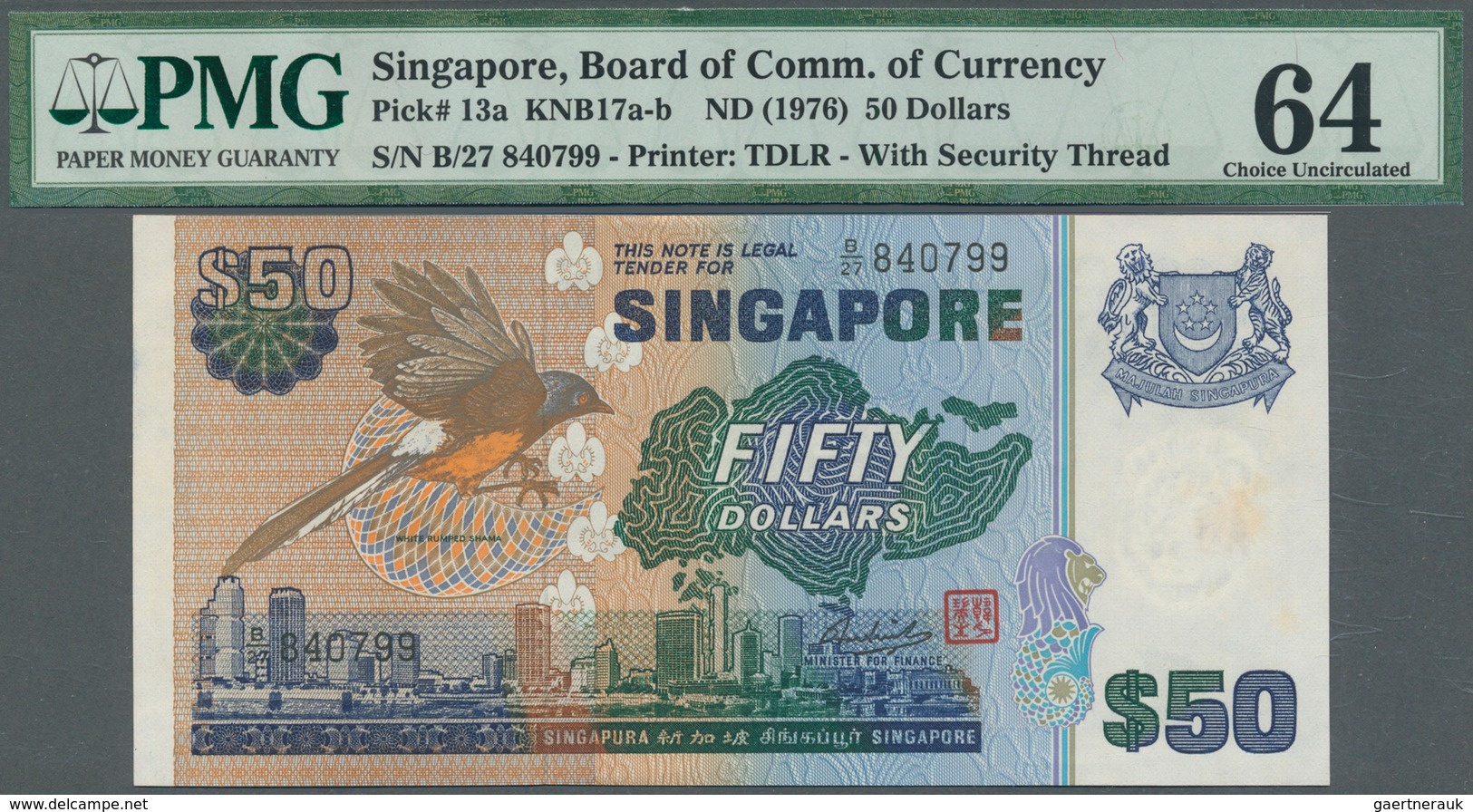 02365 Singapore / Singapur: Set Of 2 CONSECUTIVE Banknotes 50 Dollars ND(1976) P. 13a, Both In Condition: - Singapore