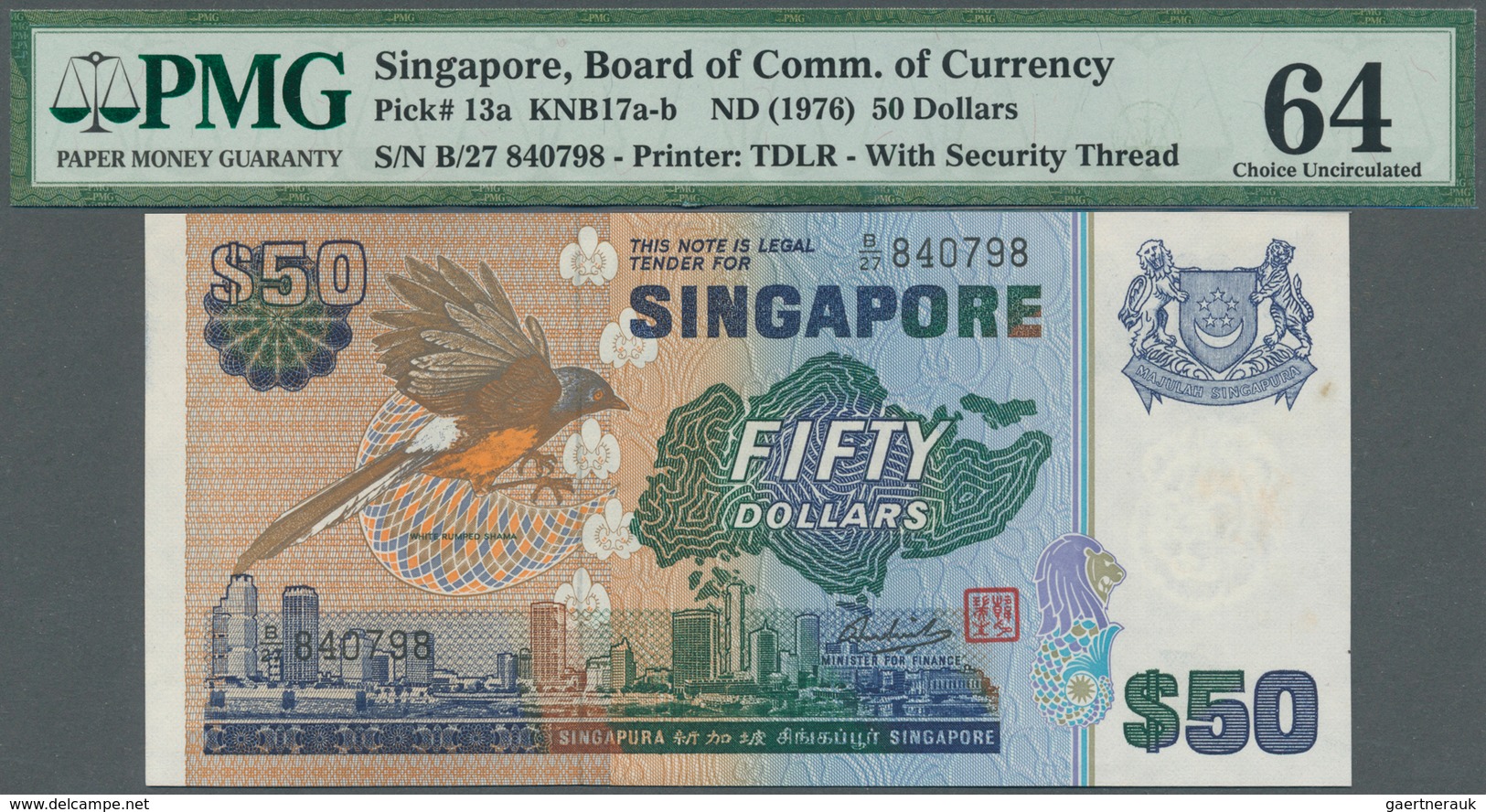 02365 Singapore / Singapur: Set Of 2 CONSECUTIVE Banknotes 50 Dollars ND(1976) P. 13a, Both In Condition: - Singapore