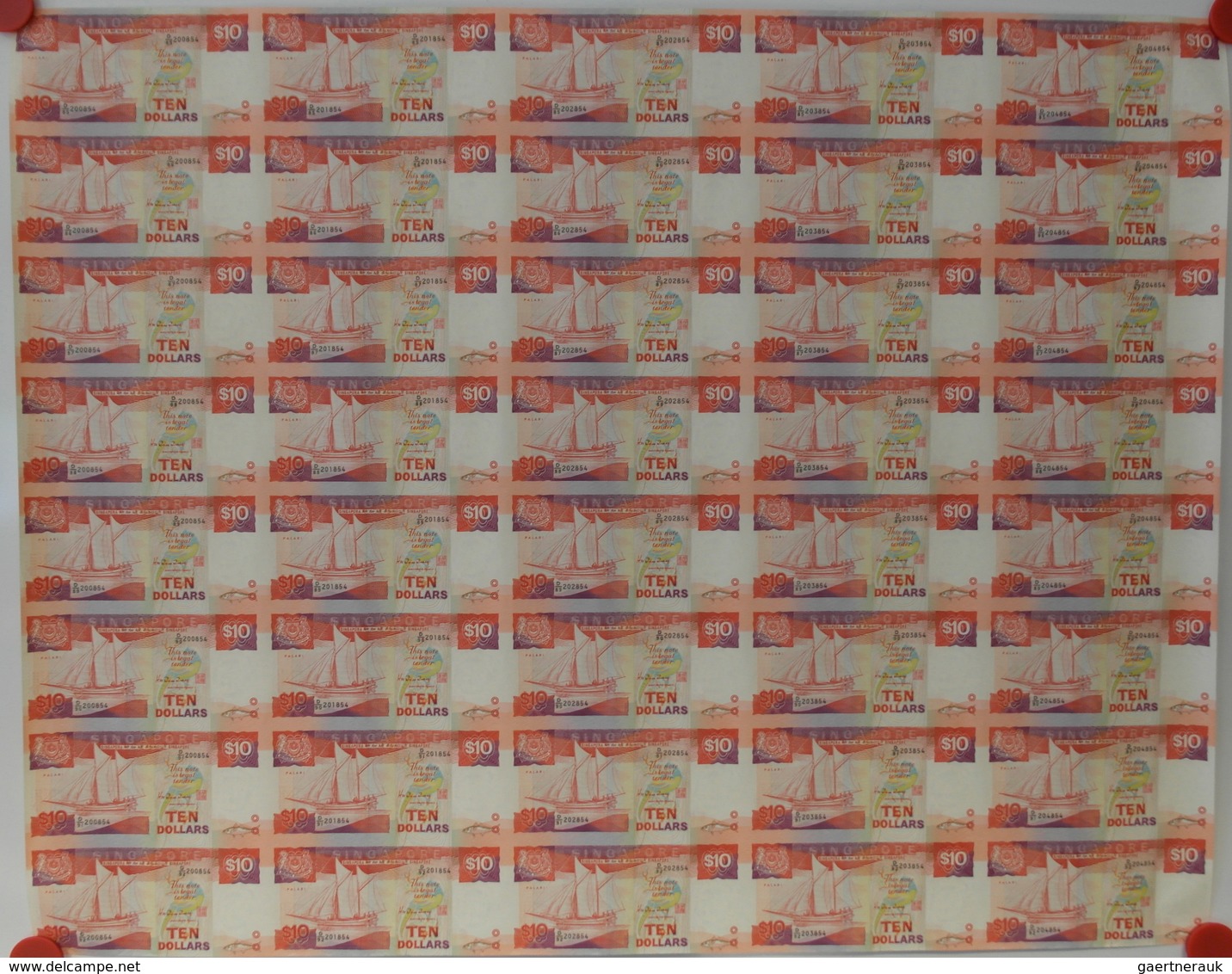 02367 Singapore / Singapur: Uncut Sheet Of 40 Pcs 10 Dollars ND(1988) P. 20 In Condition: UNC. (40 Pcs Unc - Singapur