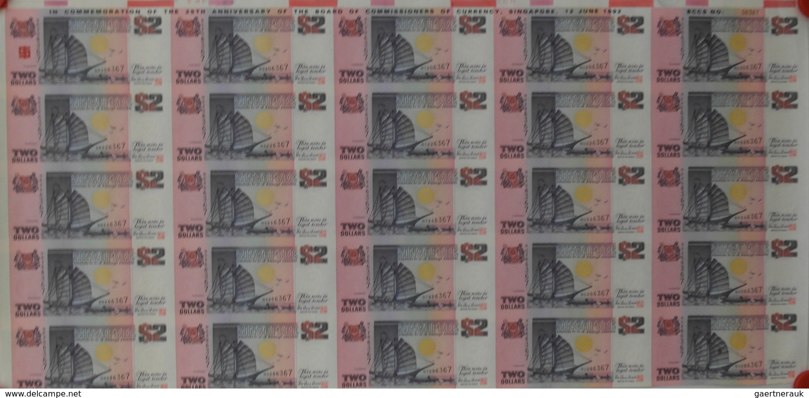 02369 Singapore / Singapur: Uncut Sheet Of 25 Pcs 2 Dollars "25th Anniversary" P. 31A In Condition: UNC. ( - Singapur