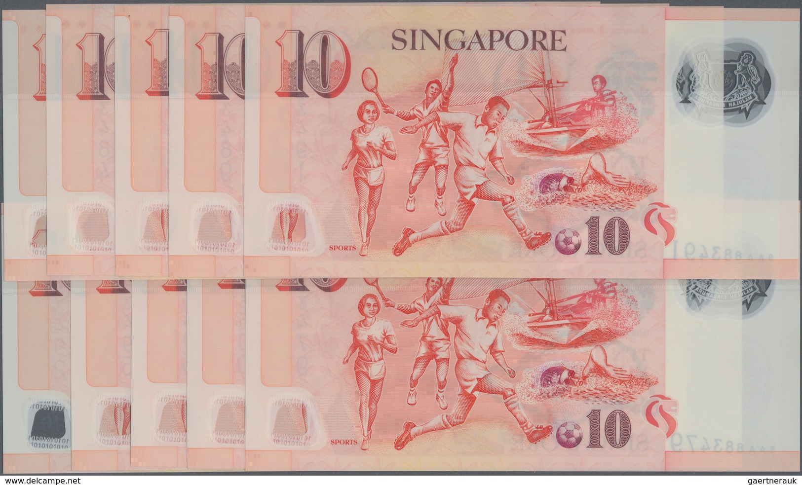 02372 Singapore / Singapur: Set With 10 Banknotes 10 Dollars 2004-2016, P.48a, All With Prefix 9AA In UNC - Singapore