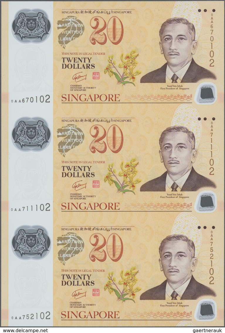 02373 Singapore / Singapur: Set Of 3 Uncut Notes 20 Dollars 2007 P. 53 In Condition: UNC. - Singapur