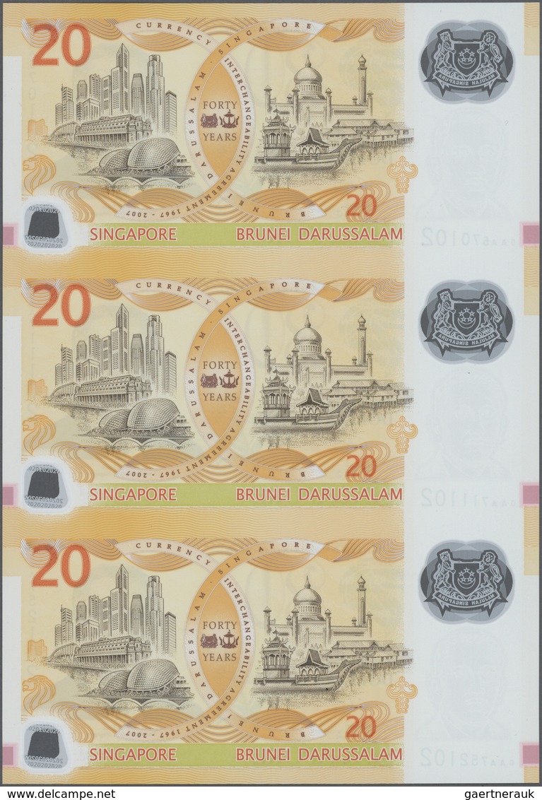 02373 Singapore / Singapur: Set Of 3 Uncut Notes 20 Dollars 2007 P. 53 In Condition: UNC. - Singapur