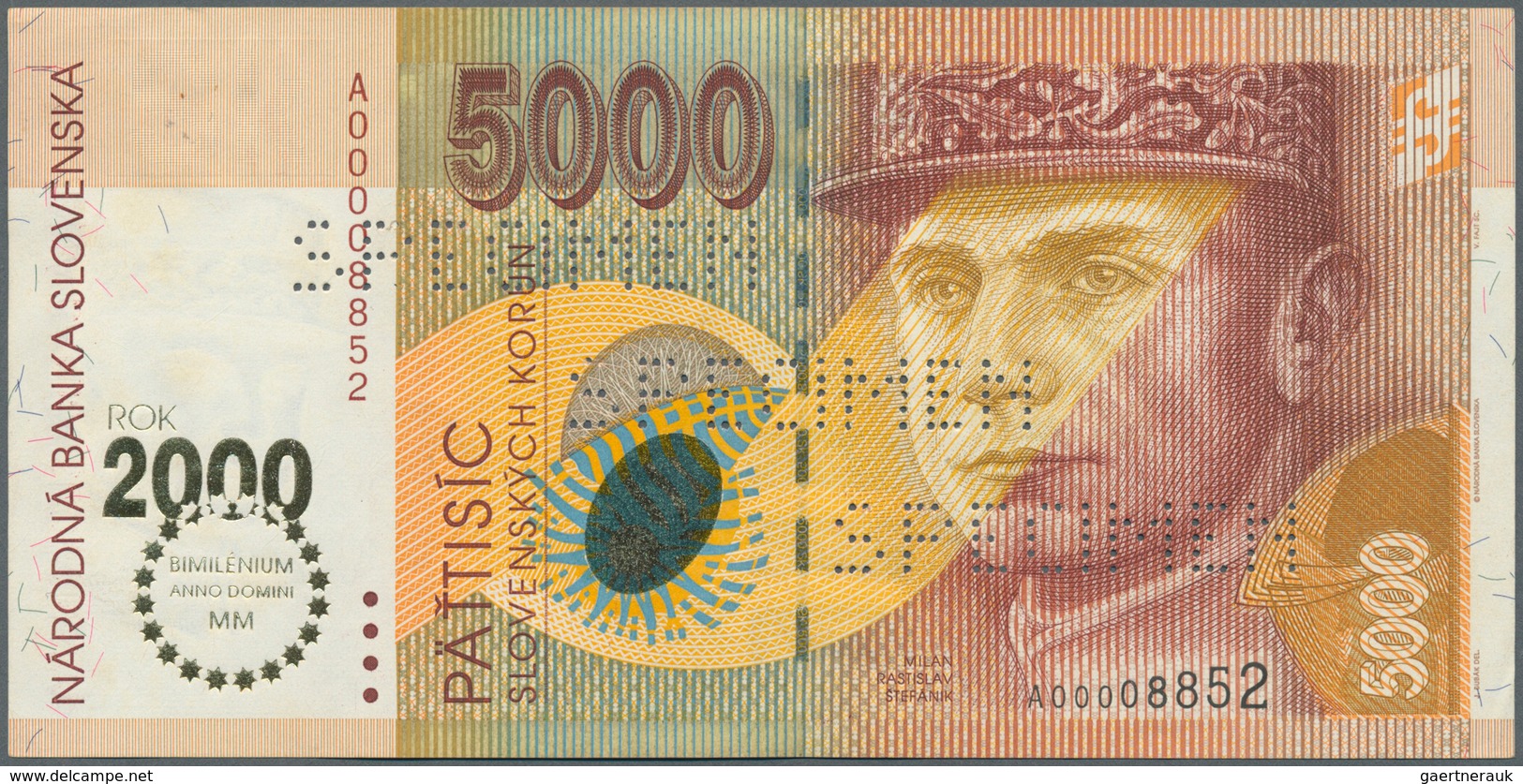 02377 Slovakia / Slovakei: 5000 Korun Commemorative Issue 2000 P. 40s With Regular Serial Number And Speci - Eslovaquia