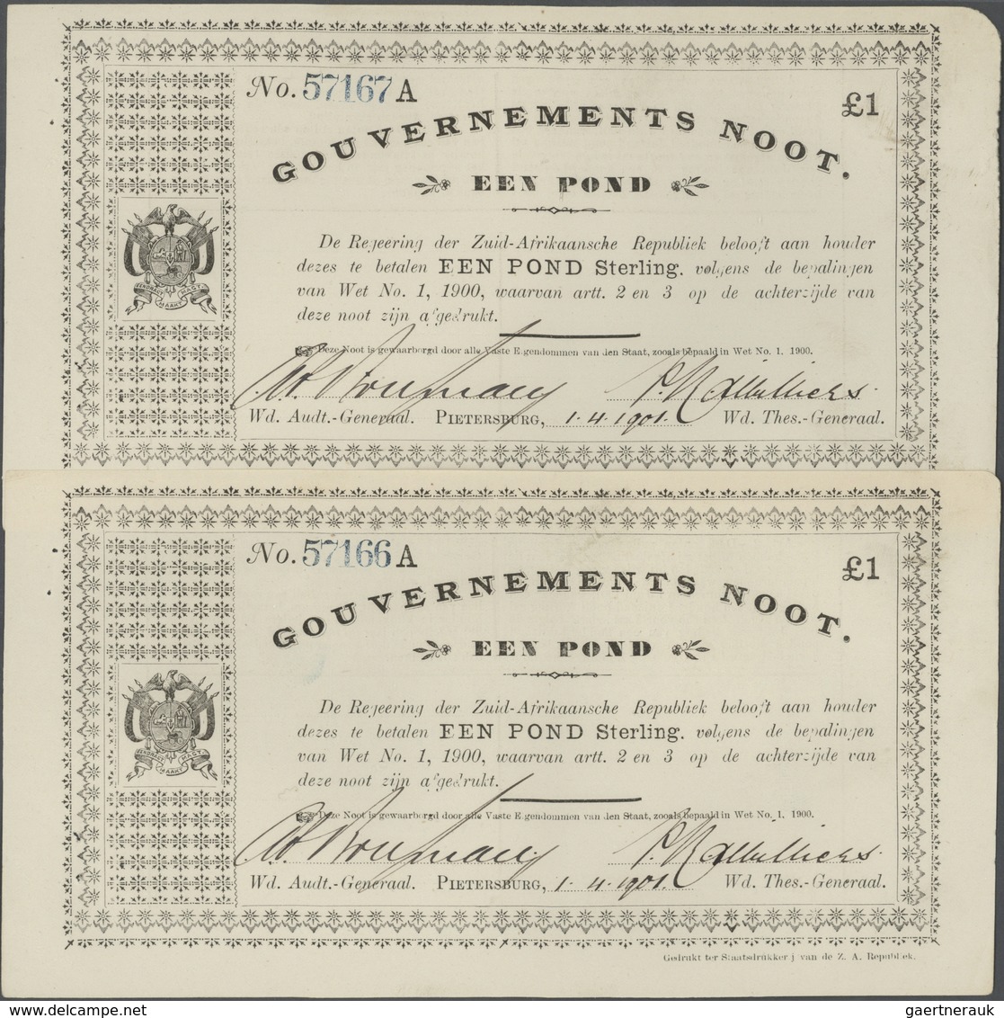 02380 South Africa / Südafrika: Set Of 2 Consecutive Notes 1 Pound 1900 Boer War Notes P. 60, In Condition - Zuid-Afrika