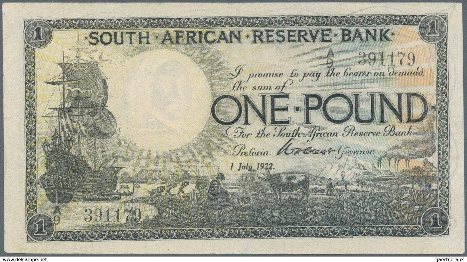 02382 South Africa / Südafrika: 1 Pound 1922 P. 75, Washed And Pressed, No Holes Or Tears, No Repairs, Sti - Suráfrica