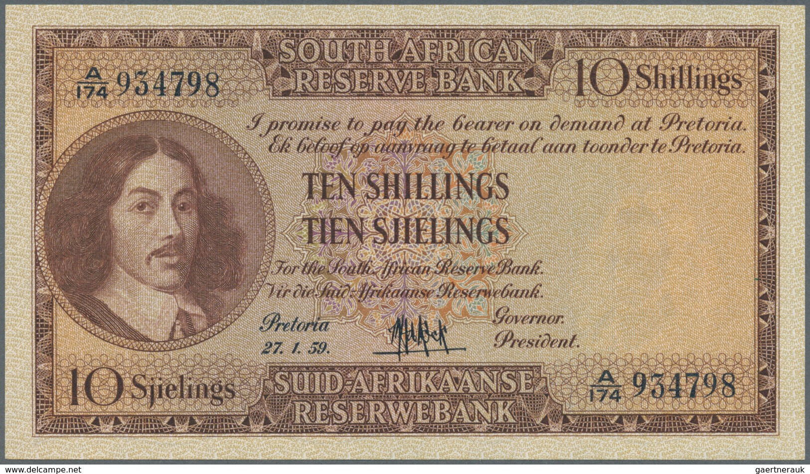 02384 South Africa / Südafrika: 10 Shillings 1959 P. 90 In Condition: UNC. - South Africa