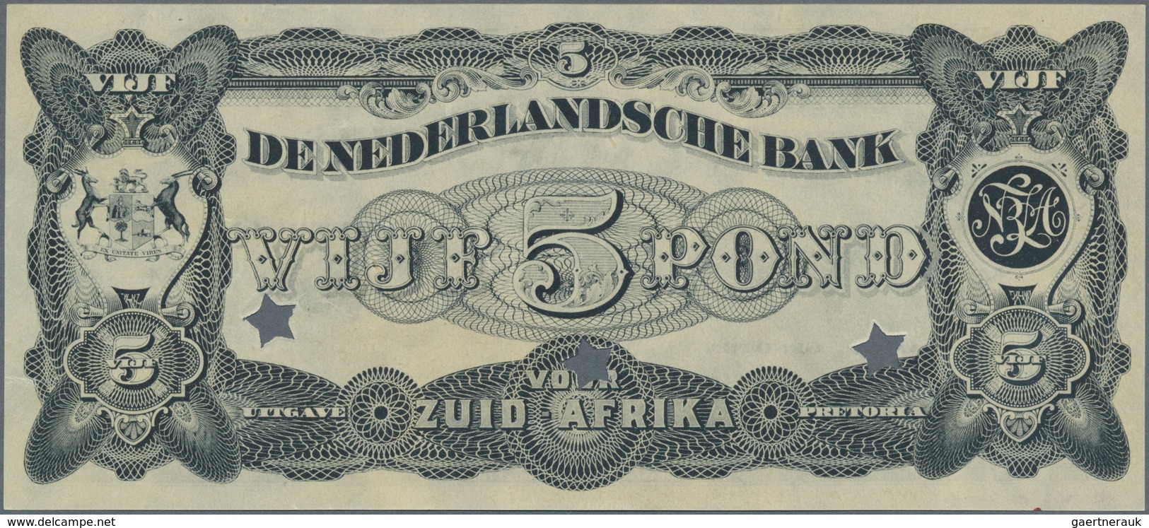 02387 South Africa / Südafrika:  Netherlands Bank Of South Africa 5 Pond To 1920 Offset Printed Front And - Suráfrica