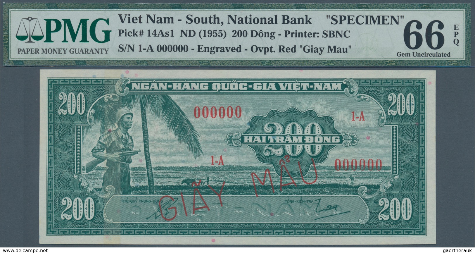 02389 South Vietnam / Süd Vietnam: 200 Dong ND(1955) Specimen P. 14as1, Rare Banknote Specimen In Conditio - Vietnam