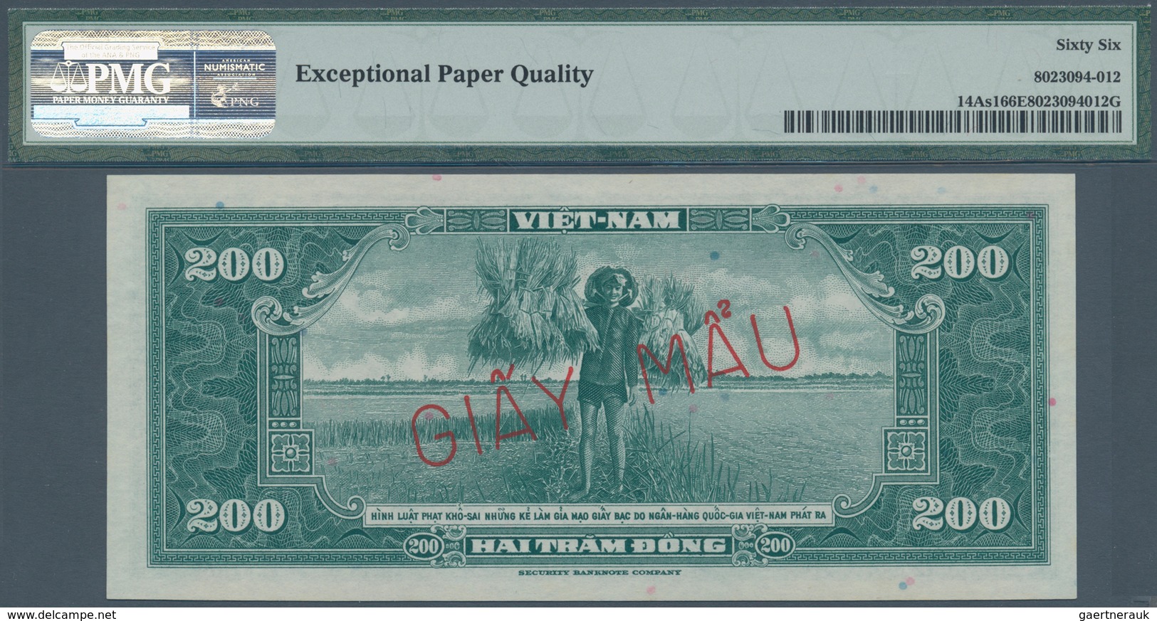 02389 South Vietnam / Süd Vietnam: 200 Dong ND(1955) Specimen P. 14as1, Rare Banknote Specimen In Conditio - Vietnam