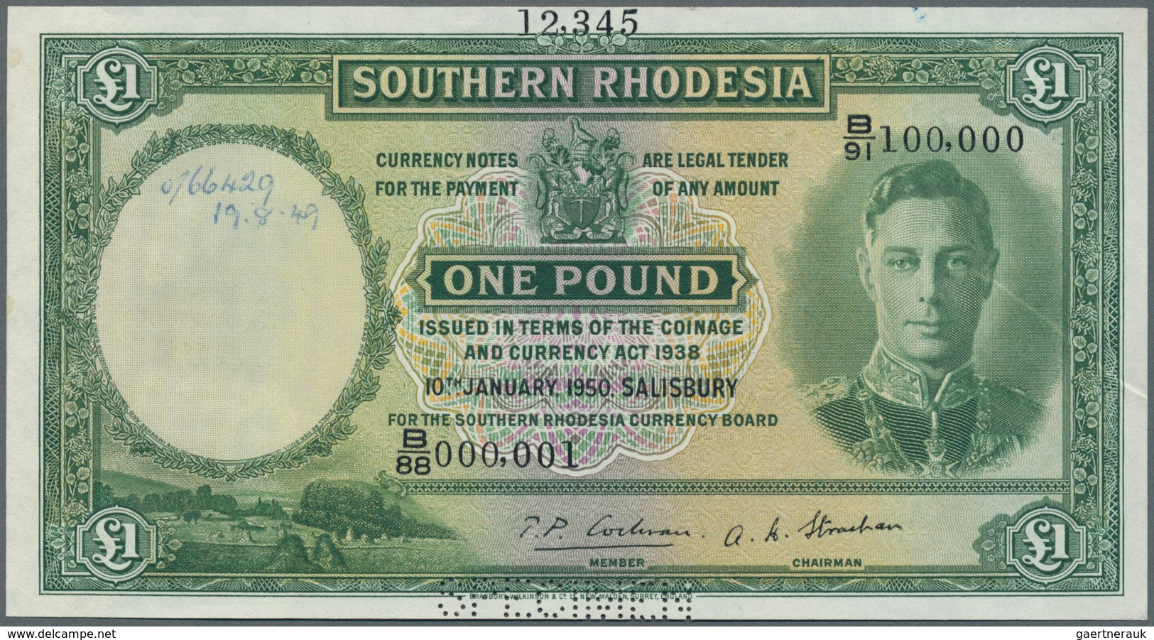 02391 Southern Rhodesia / Süd-Rhodesien: 1 Pound 1938 SPECIMEN, P.10es, Perforated "Specimen" At Lower Mar - Rhodesia