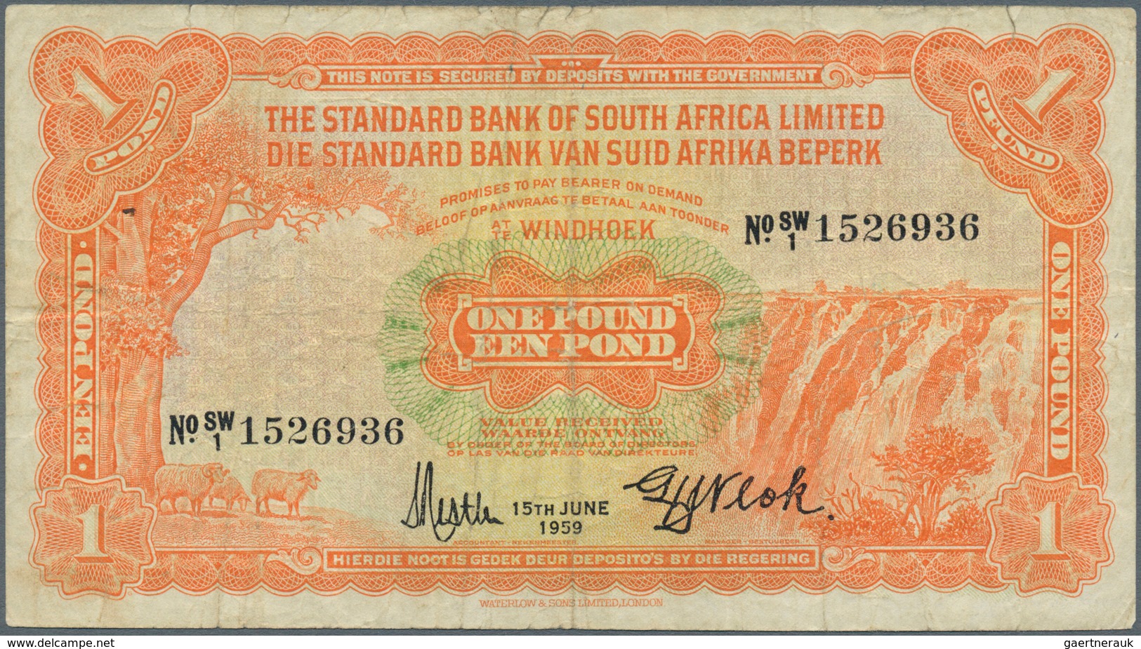 02393 Southwest Africa: 1 Pound 1959 P. 11, Used With Several Folds And Creases, Stained Paper, Minor Cent - Namibia