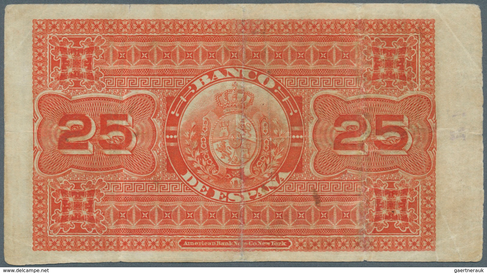 02394 Spain / Spanien: 25 Pesetas 1884 P. 24, Rare Note, Horizontal And Vertical Folds, Seems To Have Tiny - Other & Unclassified