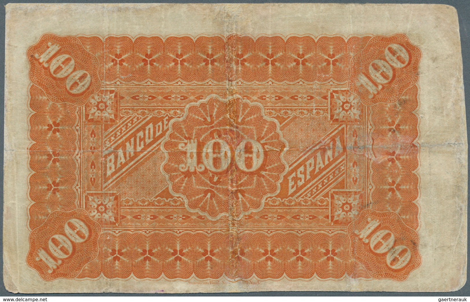 02395 Spain / Spanien: 100 Pesetas 1884 P. 26, Very Rare Note, Folded And Stained Paper, Professional Rest - Altri & Non Classificati