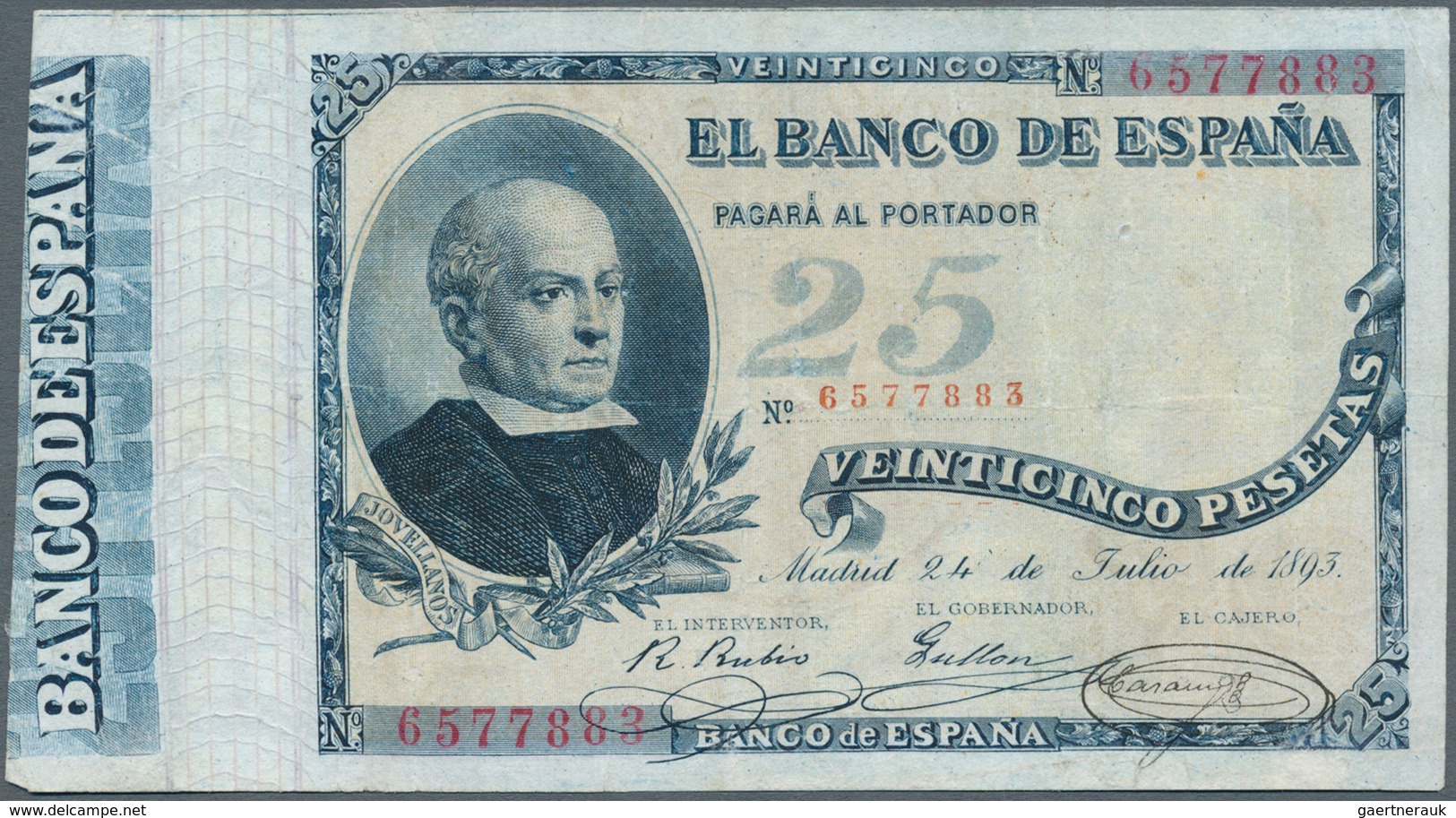 02396 Spain / Spanien: 25 Pesetas 1893 P. 42, Very Rare Banknote, Vertically And Horizontally Folded, A 8m - Andere & Zonder Classificatie