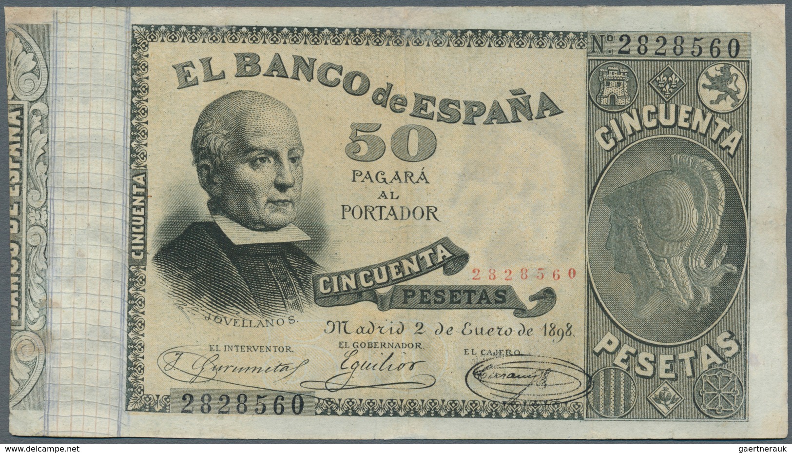 02397 Spain / Spanien: 50 Pesetas 1898 P. 47, Rare Banknote, Professionally Restored At 4 Areas At Upper B - Andere & Zonder Classificatie