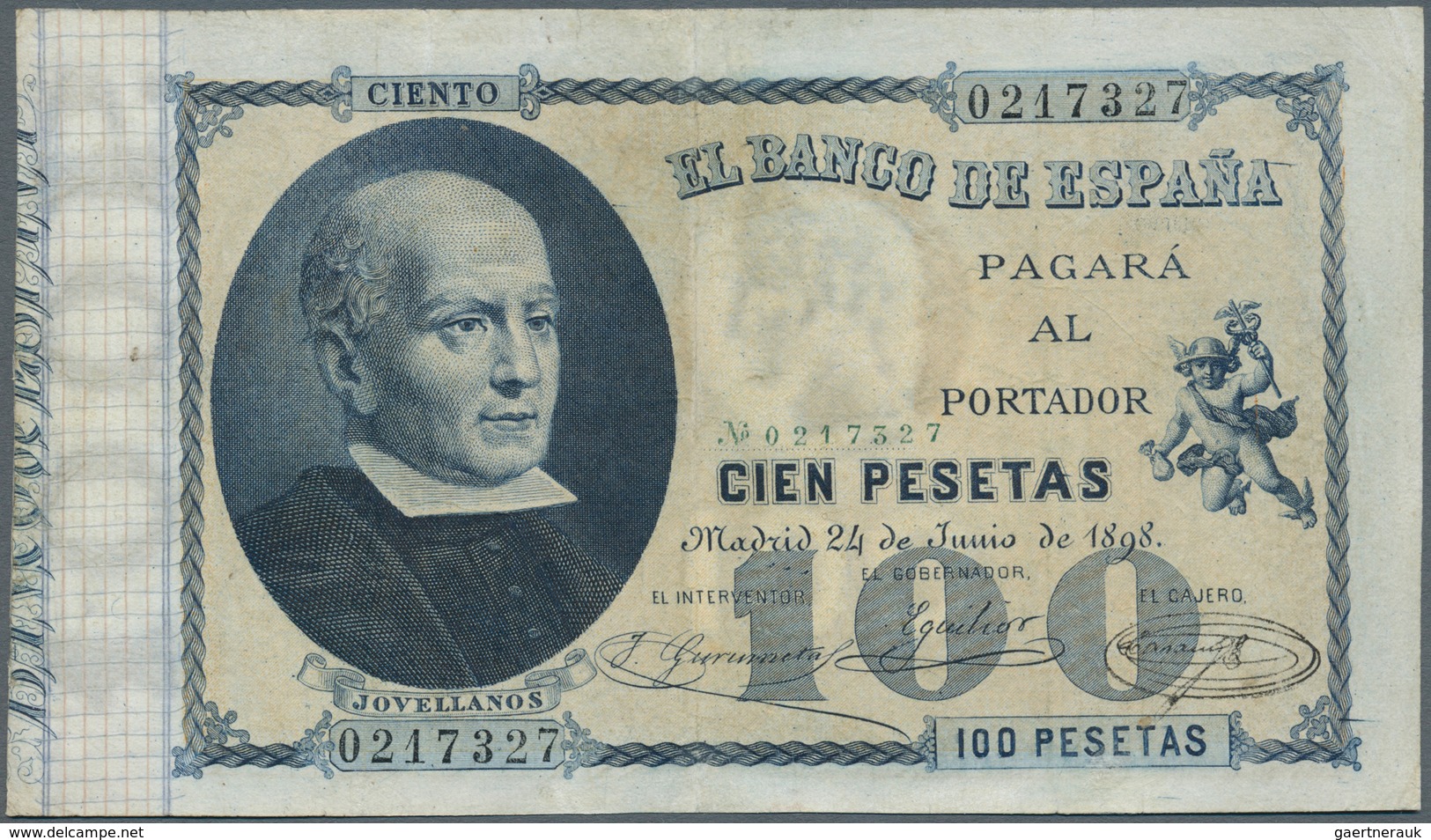 02398 Spain / Spanien: 100 Pesetas 1898 P. 48, Rare Banknote, Professional Restored Tears (4 At Lower Bord - Otros & Sin Clasificación