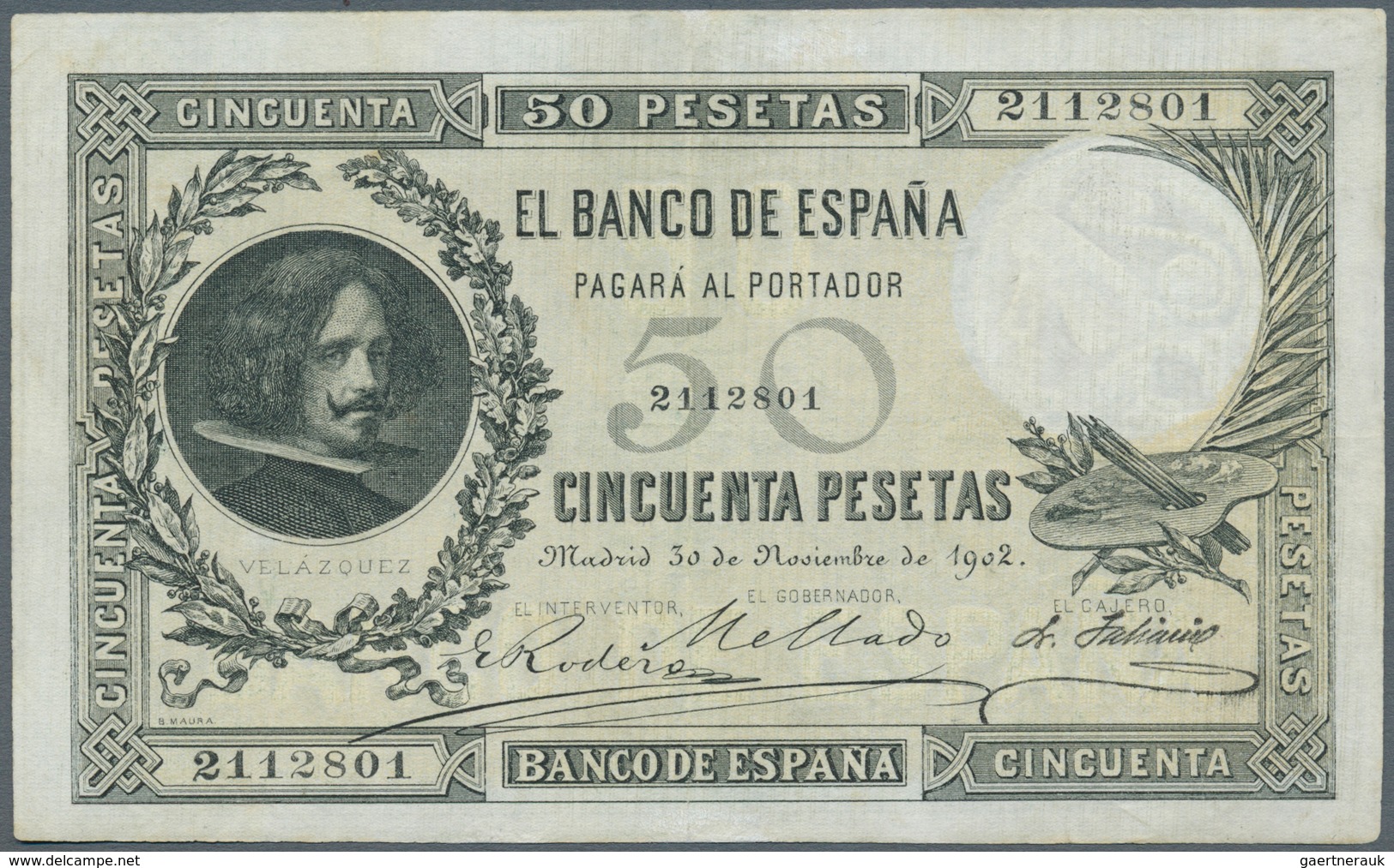 02401 Spain / Spanien: 50 Pesetas 1902 P. 52, Rare Note As Issued Banknote, Vertically And Horizontally Fo - Altri & Non Classificati