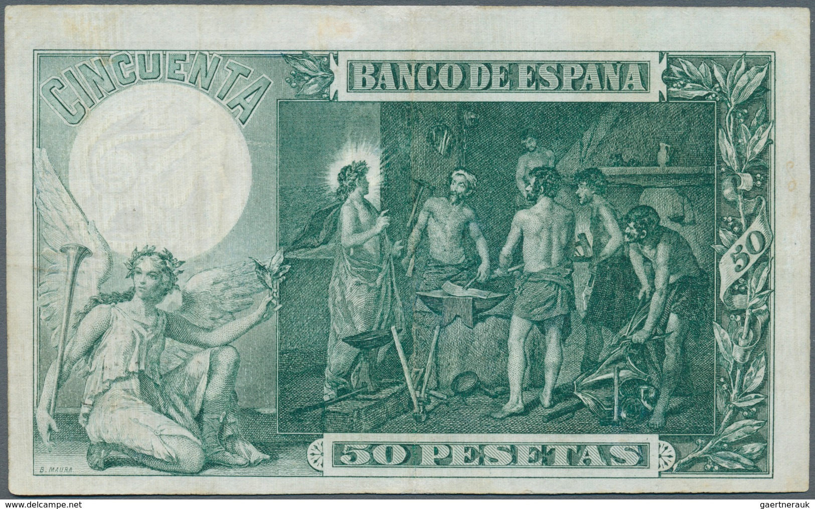 02401 Spain / Spanien: 50 Pesetas 1902 P. 52, Rare Note As Issued Banknote, Vertically And Horizontally Fo - Altri & Non Classificati