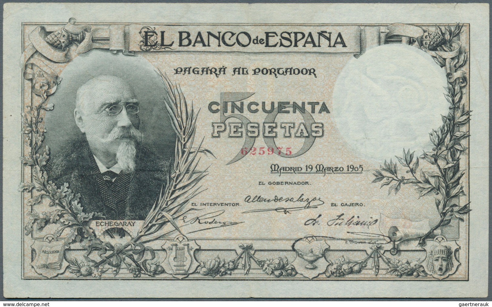 02402 Spain / Spanien: 50 Pesetas 1905 P. 56, Rare Banknote, 3 Light Vertical And One Horizontal Fold, One - Otros & Sin Clasificación