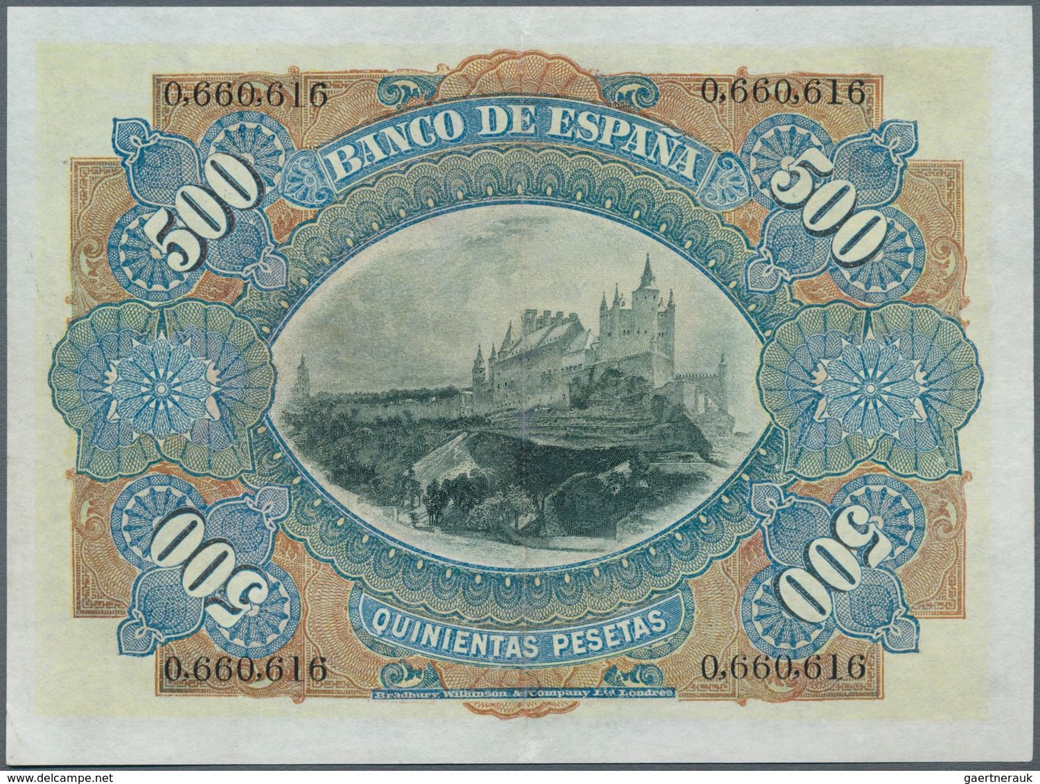 02403 Spain / Spanien: 500 Pesetas 1907 P. 65a, Seldom Seen Note, Center Fold, Pressed, Tiny Restaurations - Altri & Non Classificati