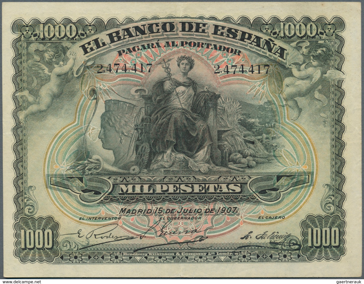 02404 Spain / Spanien: 1000 Pesetas 1907 P. 66a, Center Fold, Light Horizontal Fold, No Holes Or Tears, No - Otros & Sin Clasificación