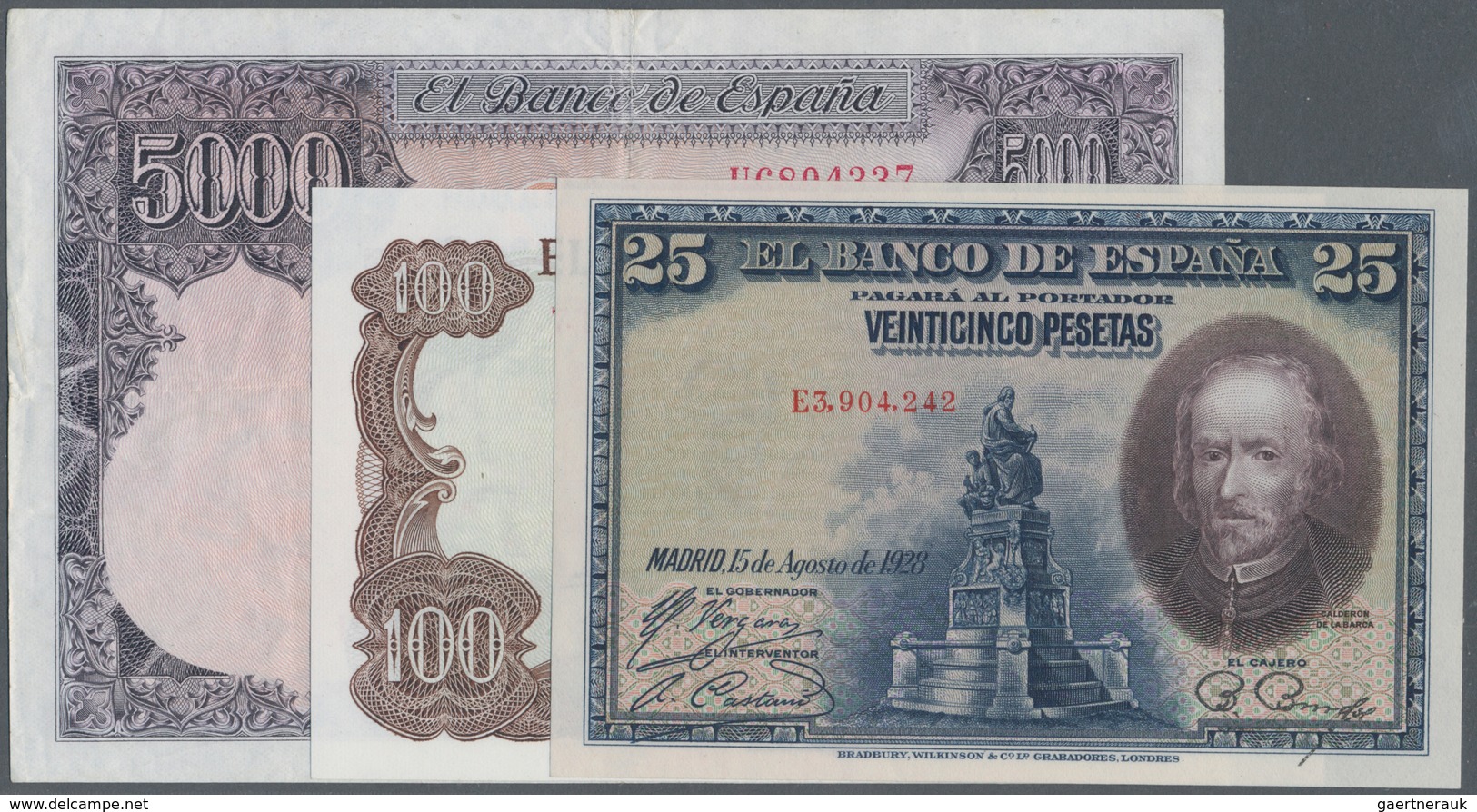 02405 Spain / Spanien: Set Of 3 Notes Containing 25 Pesetas 1928 (UNC), 500 Pesetas 1976 (F-) And 100 Pese - Other & Unclassified