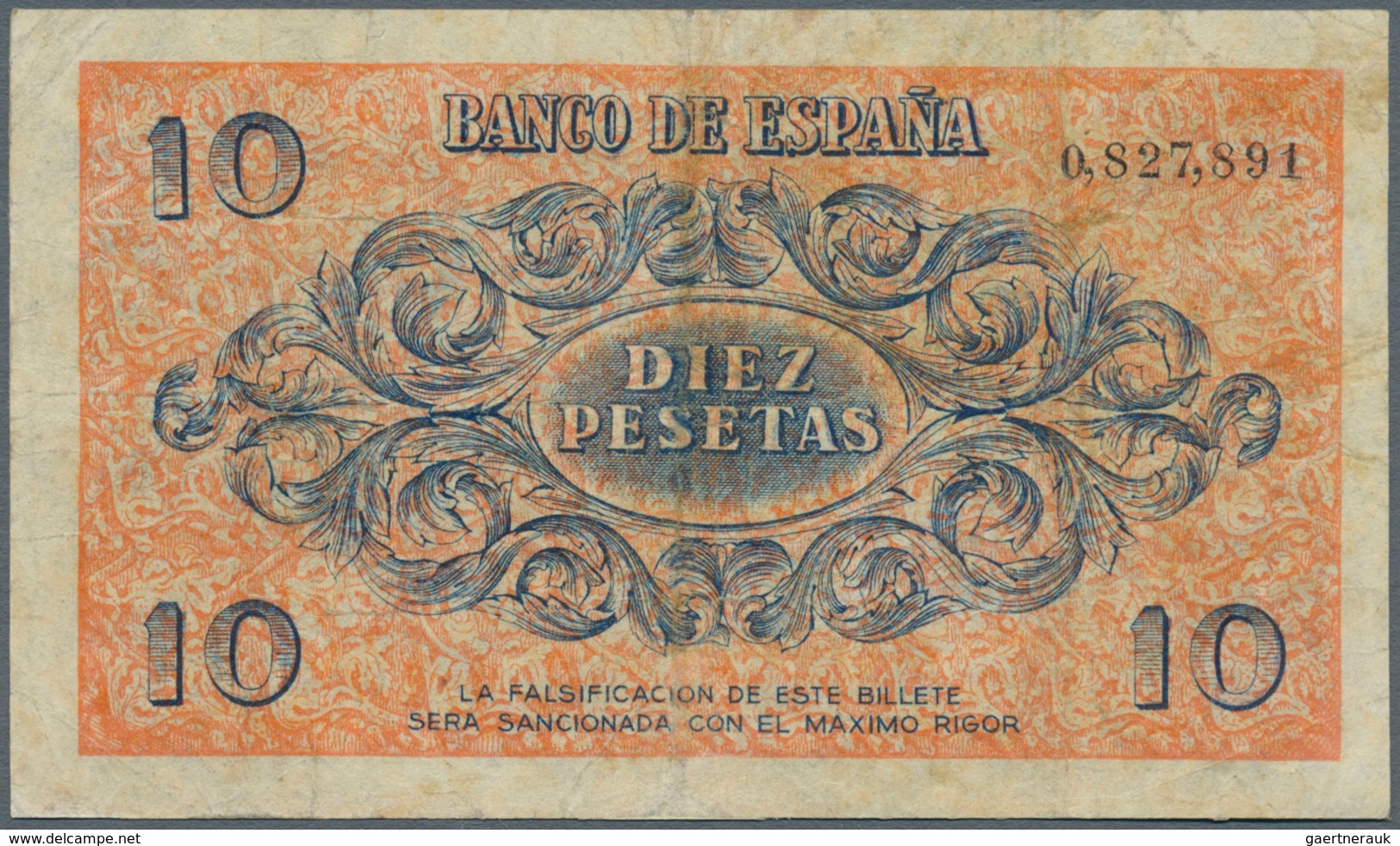 02408 Spain / Spanien: 10 Pesetas 1936 P. 98a, Vertical And Horizontal Folds, Small Restoration At Upper A - Andere & Zonder Classificatie