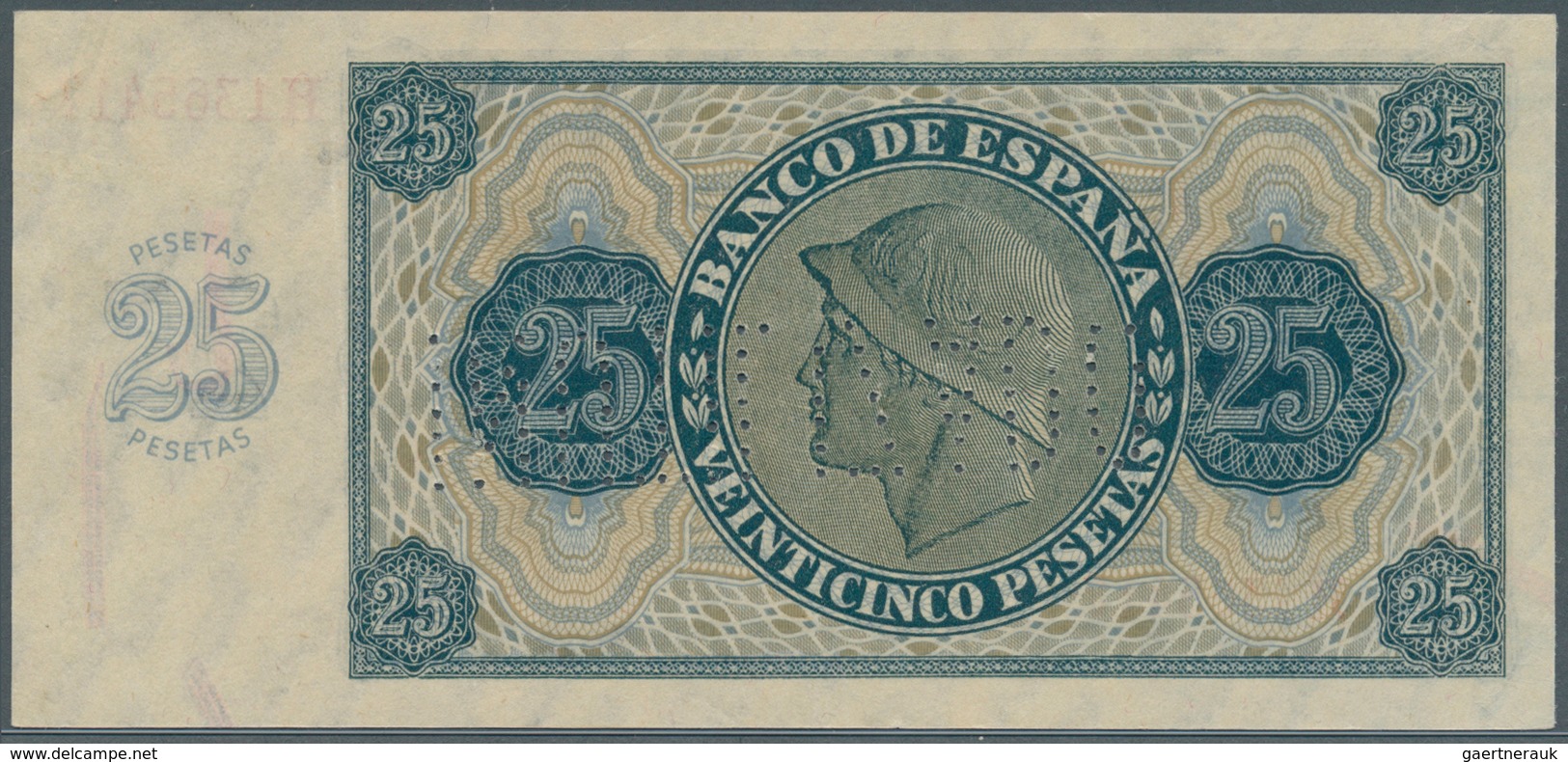 02410 Spain / Spanien: 25 Pesetas 1936 With Cancellation "inutilizado", Regular Serial Number, P. 99s, One - Andere & Zonder Classificatie