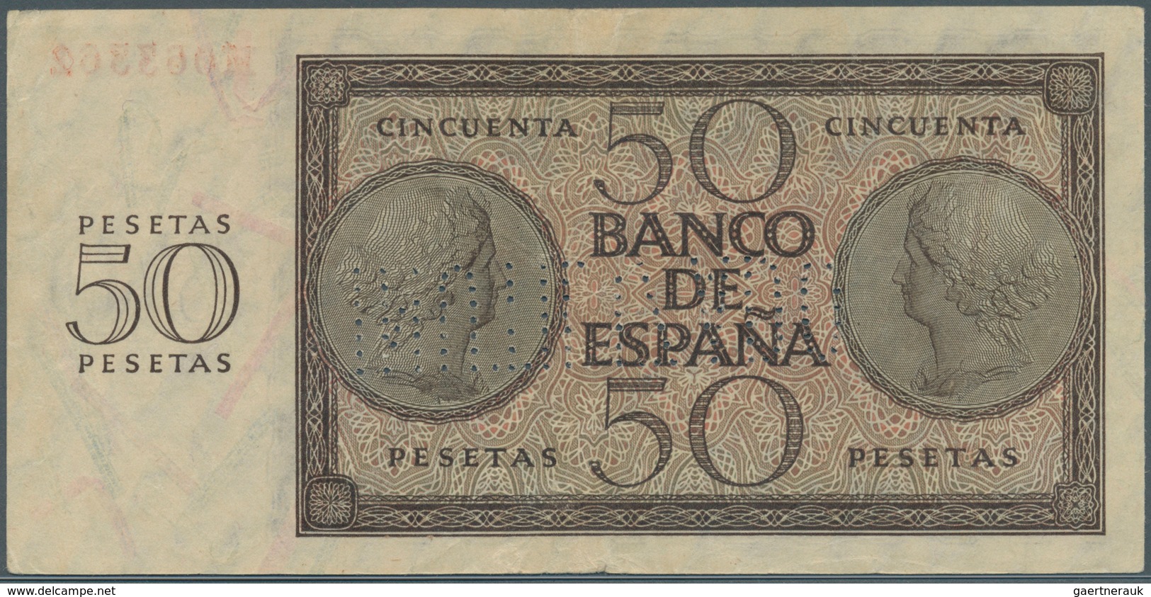 02411 Spain / Spanien: 50 Pesetas 1936 With Cancellation "inutilizado", Regular Serial Number, P. 100s, Fo - Otros & Sin Clasificación