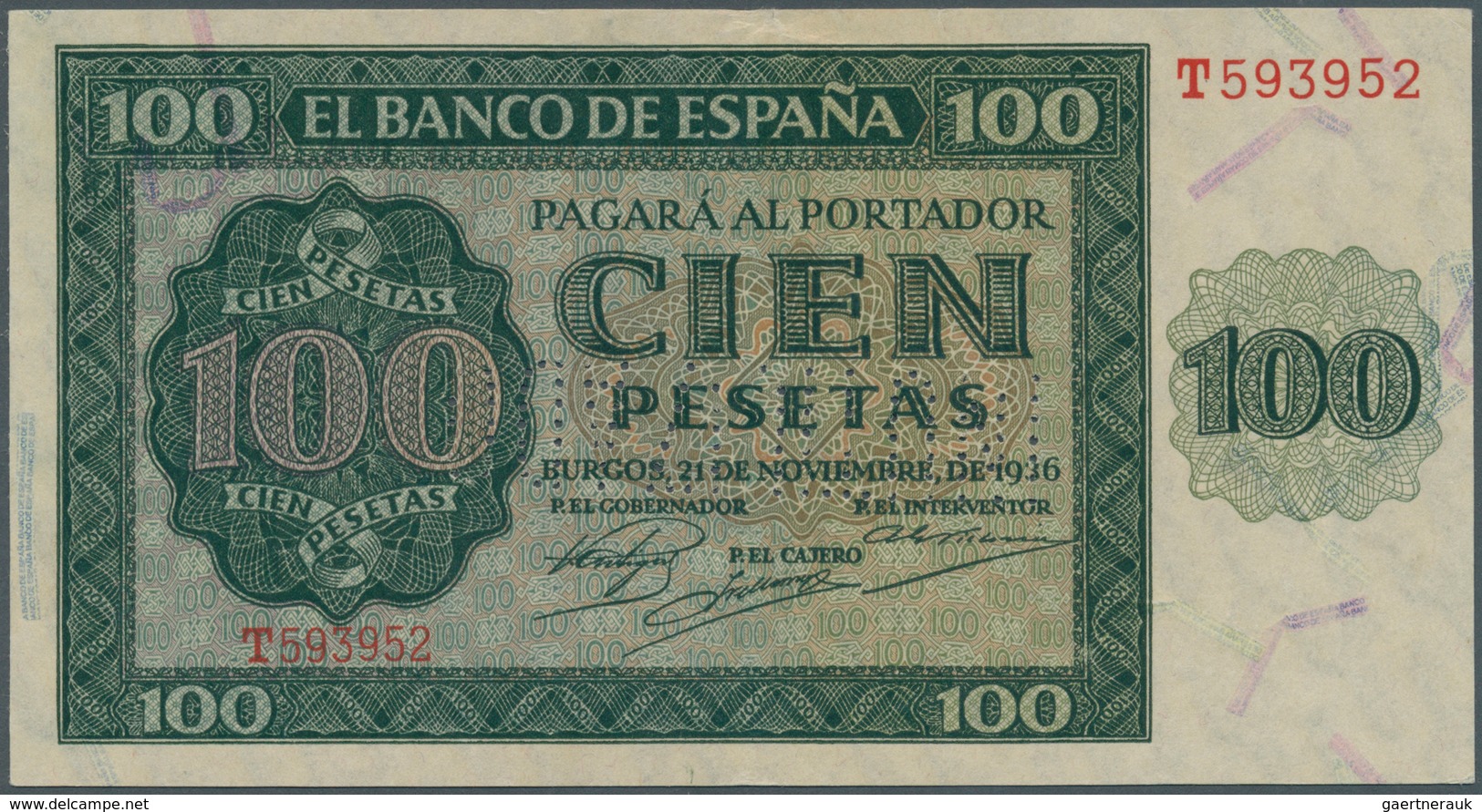 02412 Spain / Spanien: 100 Pesetas 1936 With Cancellation "inutilizado", Regular Serial Number, P. 101s, I - Otros & Sin Clasificación