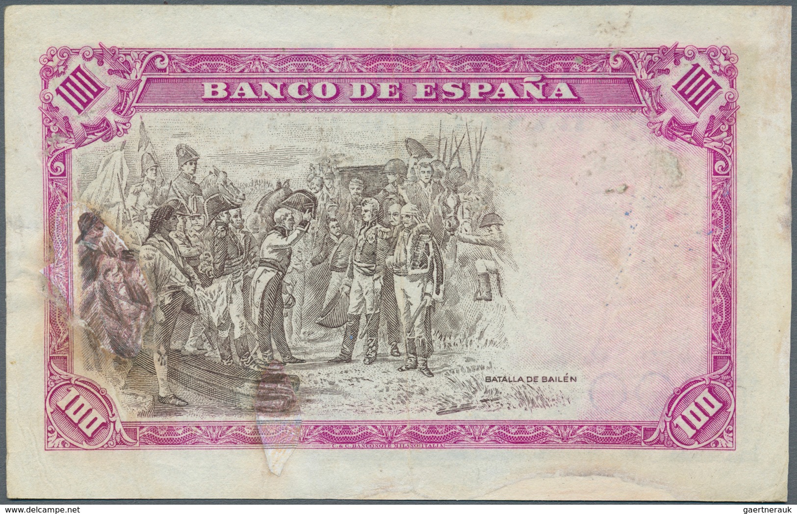 02418 Spain / Spanien: 100  Pesetas 1937 P. 106C, Highly Rare Issue, Unissued Design, With Serial Number A - Other & Unclassified